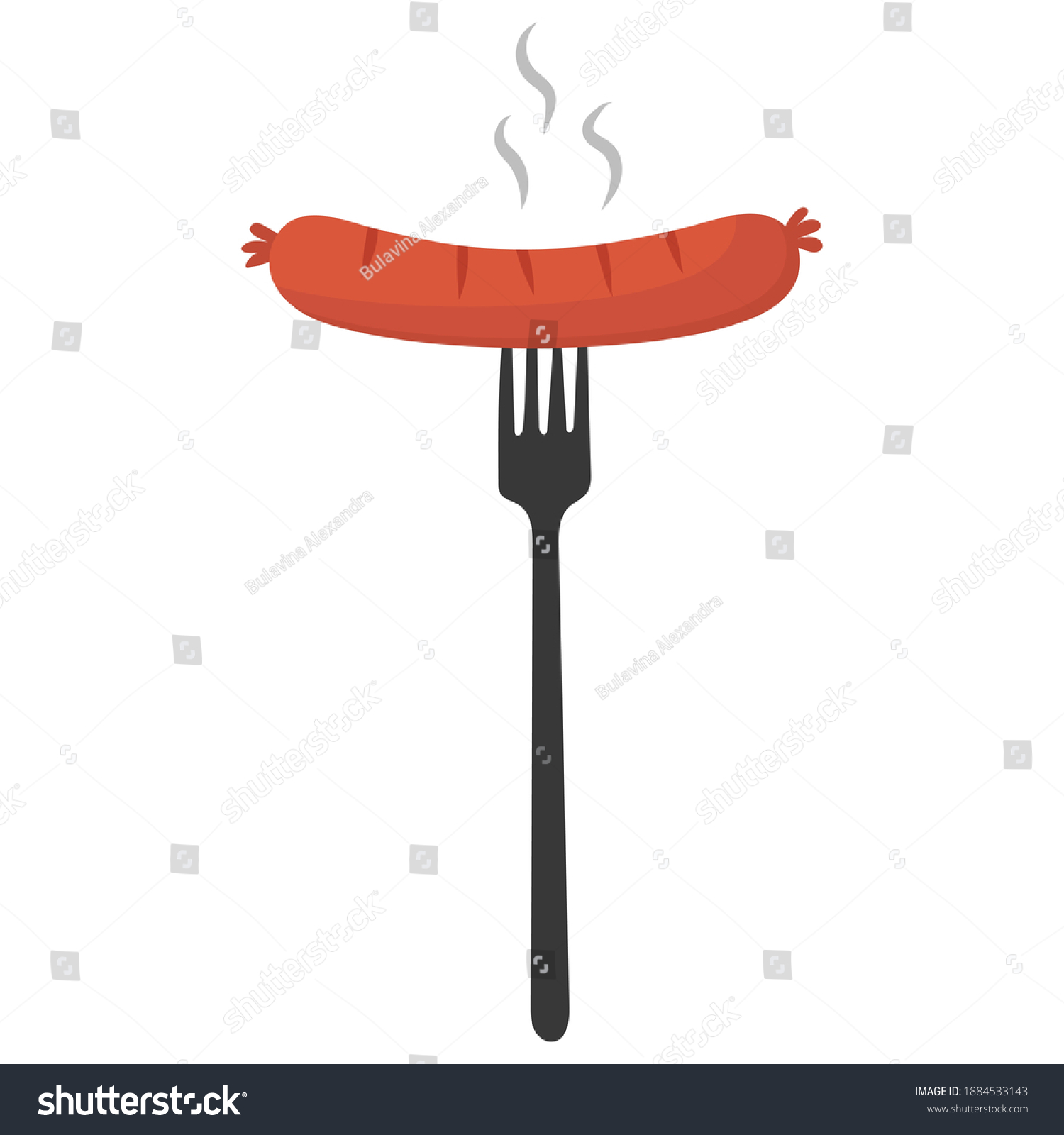 red sausage on fork, steaming, simple clip art preview