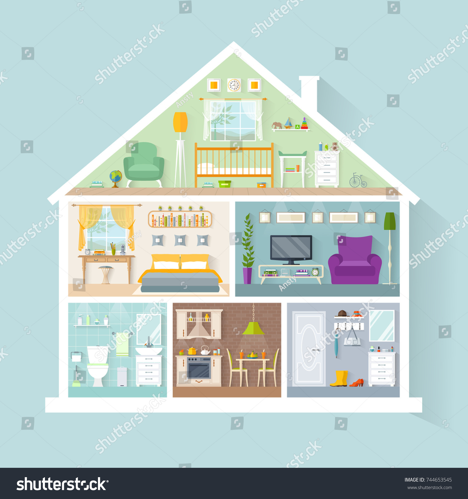 Vector House Model Rooms Different Purposes Stock Vector (Royalty Free ...