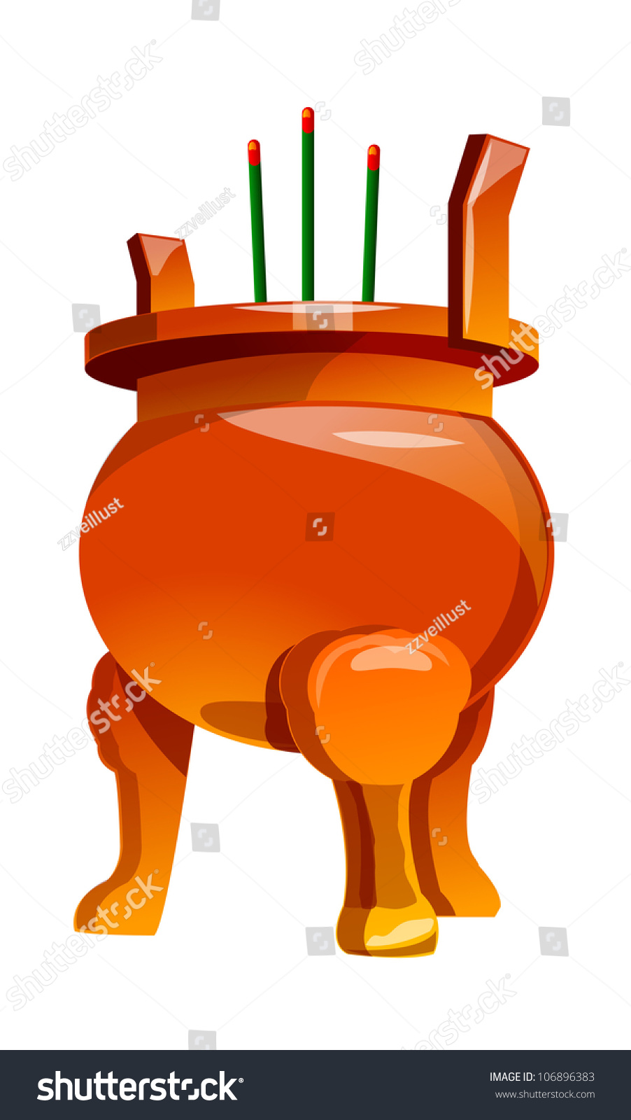 orange incense burner with green sticks clip art preview