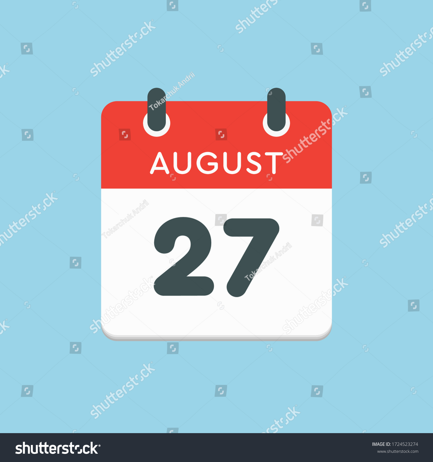 SVG of Vector icon calendar day - 27 August. Days of the year. Vector illustration flat style. Date day of month Sunday, Monday, Tuesday, Wednesday, Thursday, Friday, Saturday. Summer holidays spring August svg