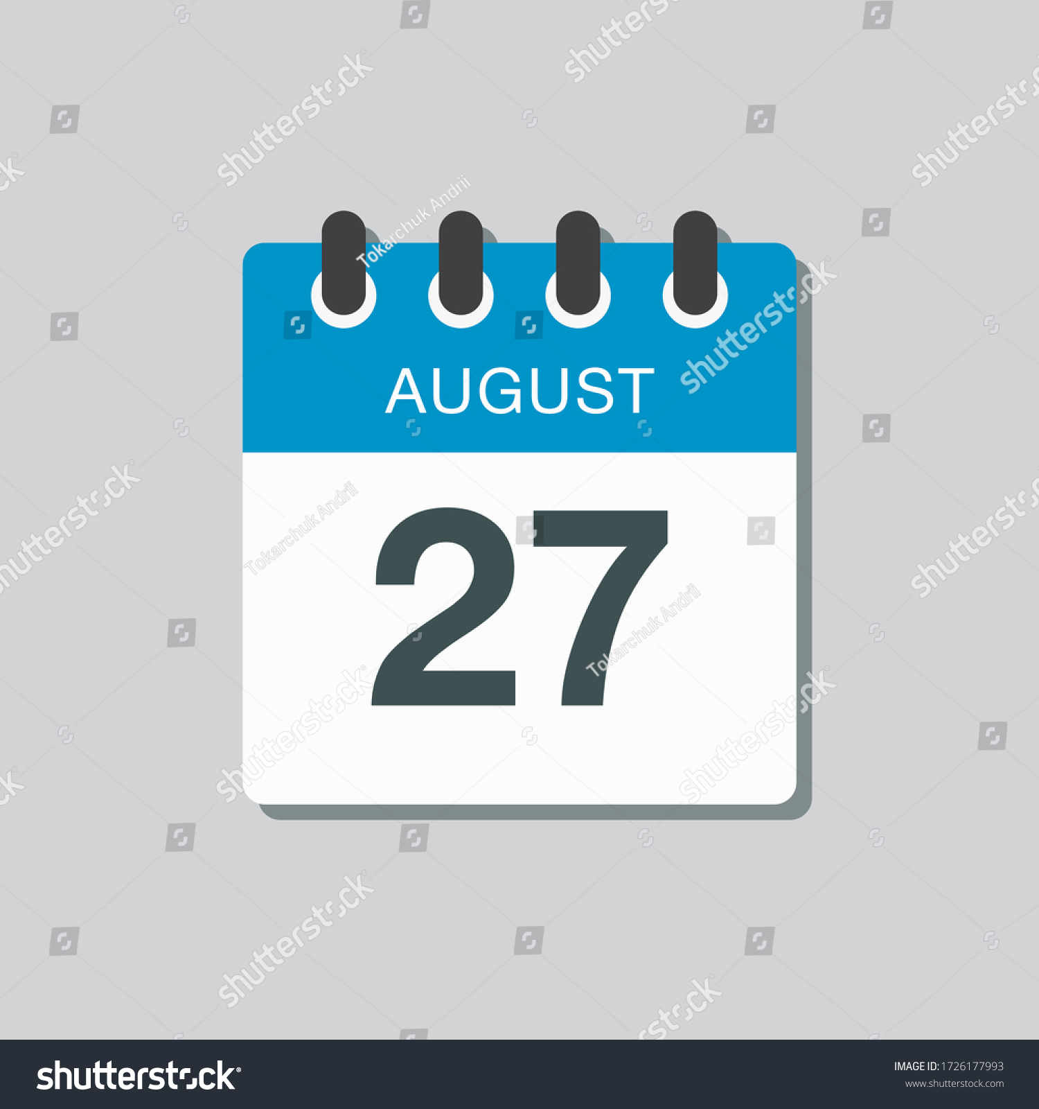 SVG of Vector icon calendar day - 27 August. Days of the year. Vector illustration flat style. Date day of month Sunday, Monday, Tuesday, Wednesday, Thursday, Friday, Saturday. Summer holidays spring August. svg