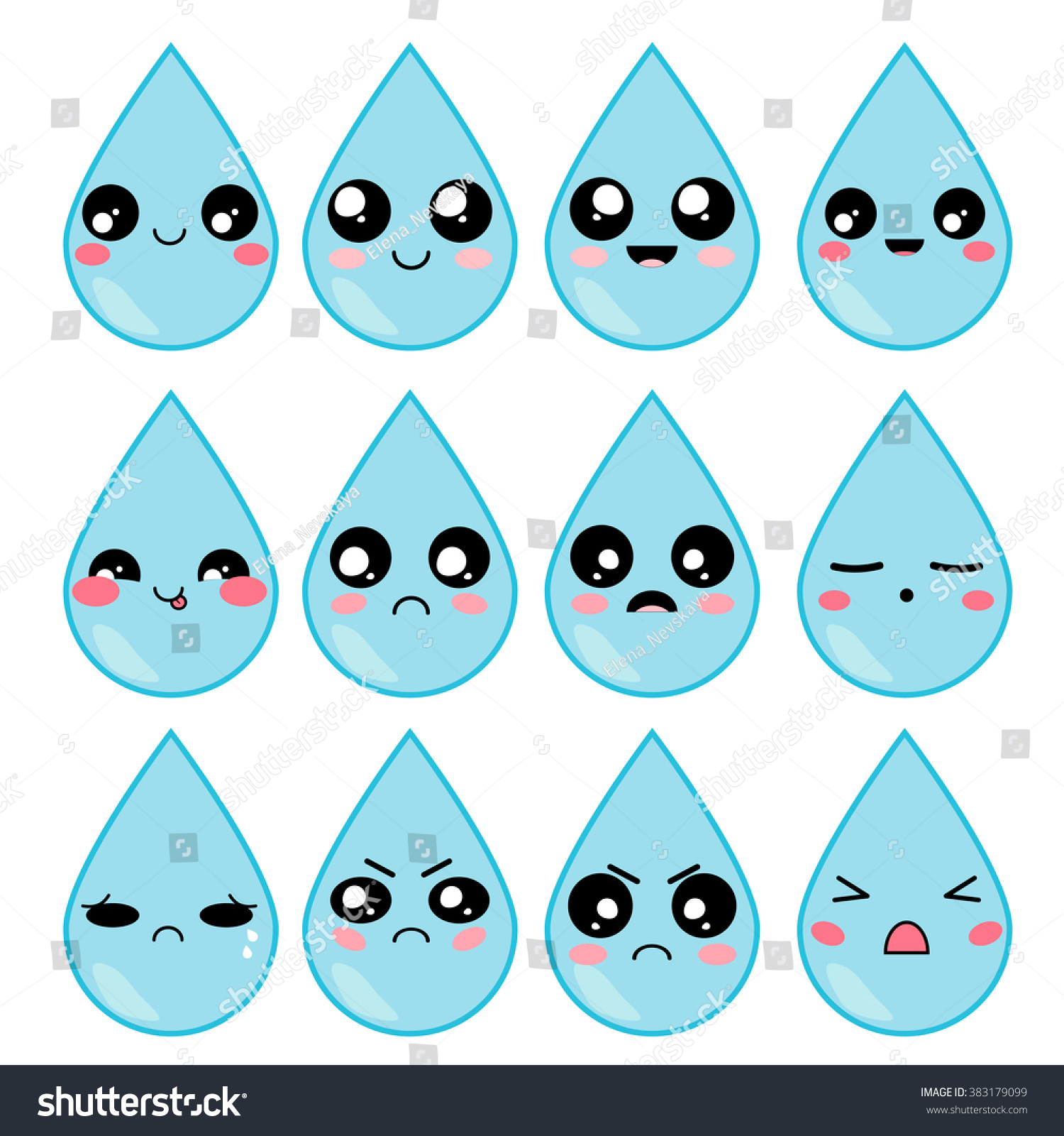 Vector Icon Set Kawaii Water Drops Stock Vector 383179099 - Shutterstock