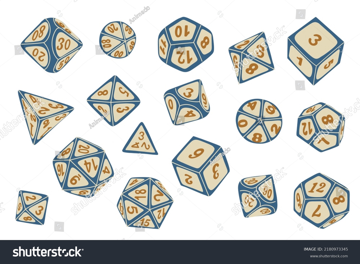 SVG of Vector icon set of dice for boardgames such as DND and RPG in doodle style retro color svg