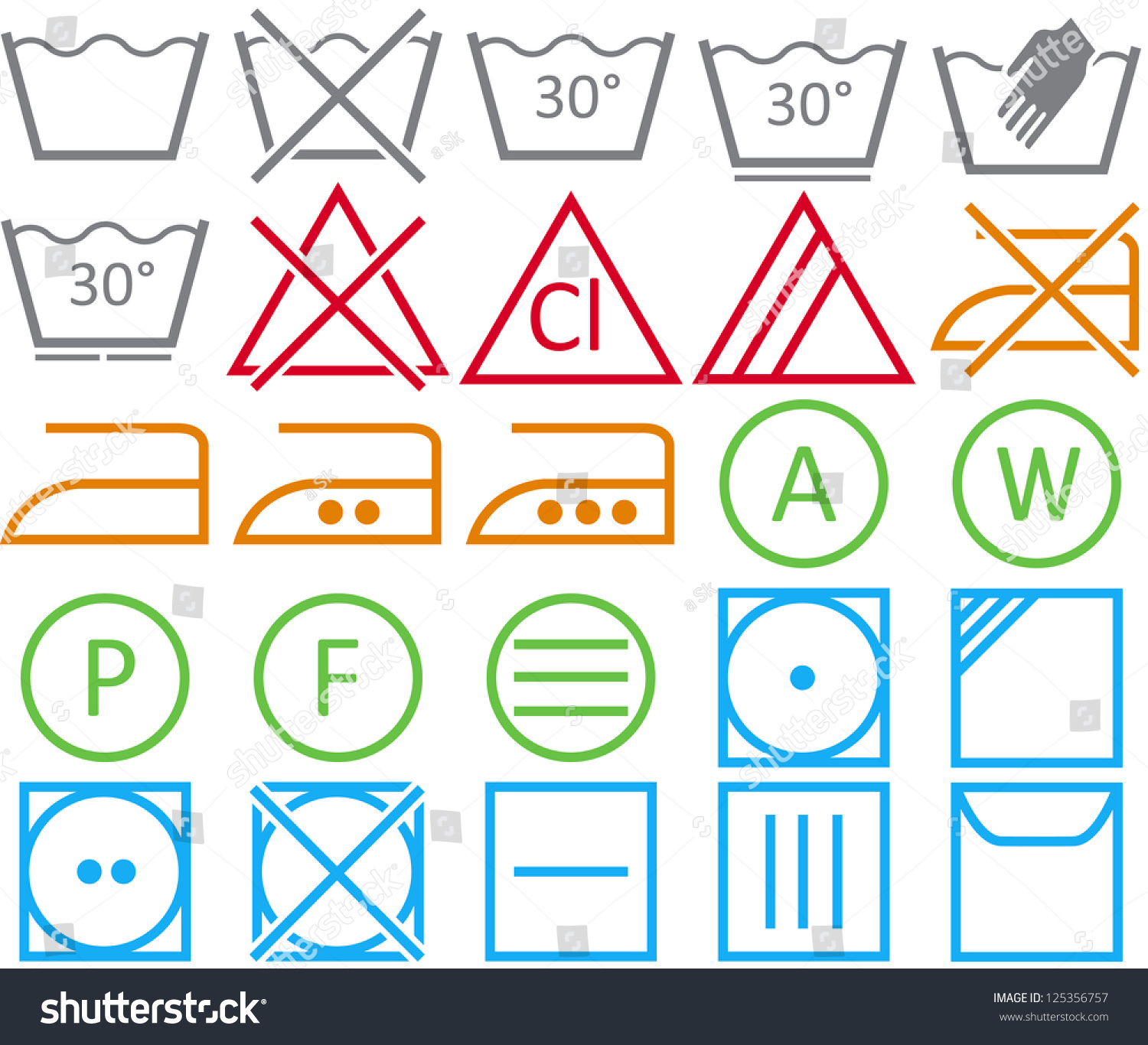 Vector Icon Set Of Washing Signs And Care Label - 125356757 : Shutterstock