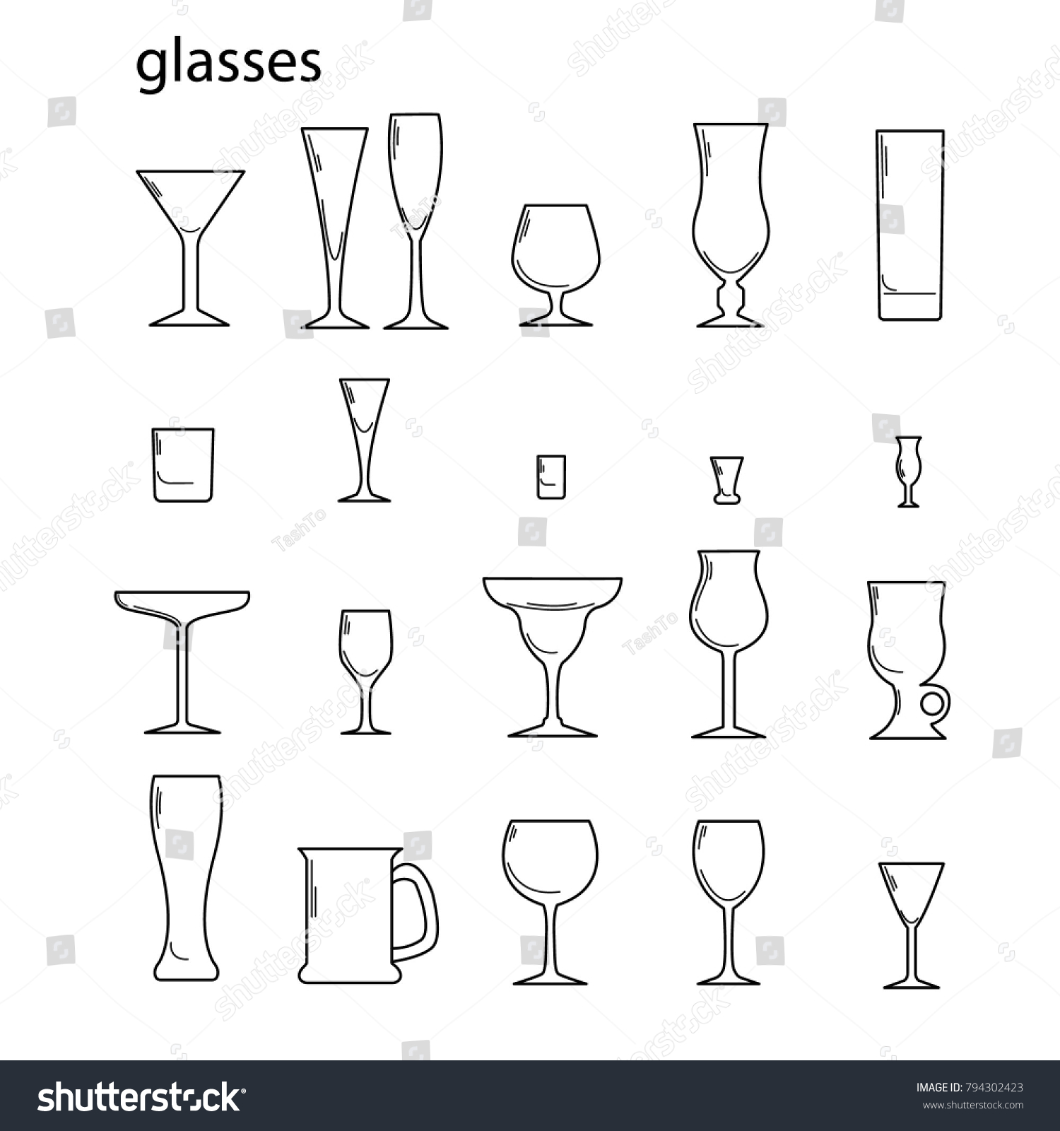 Vector Icons Glassware Bar Glass Stock Vector (Royalty Free) 794302423