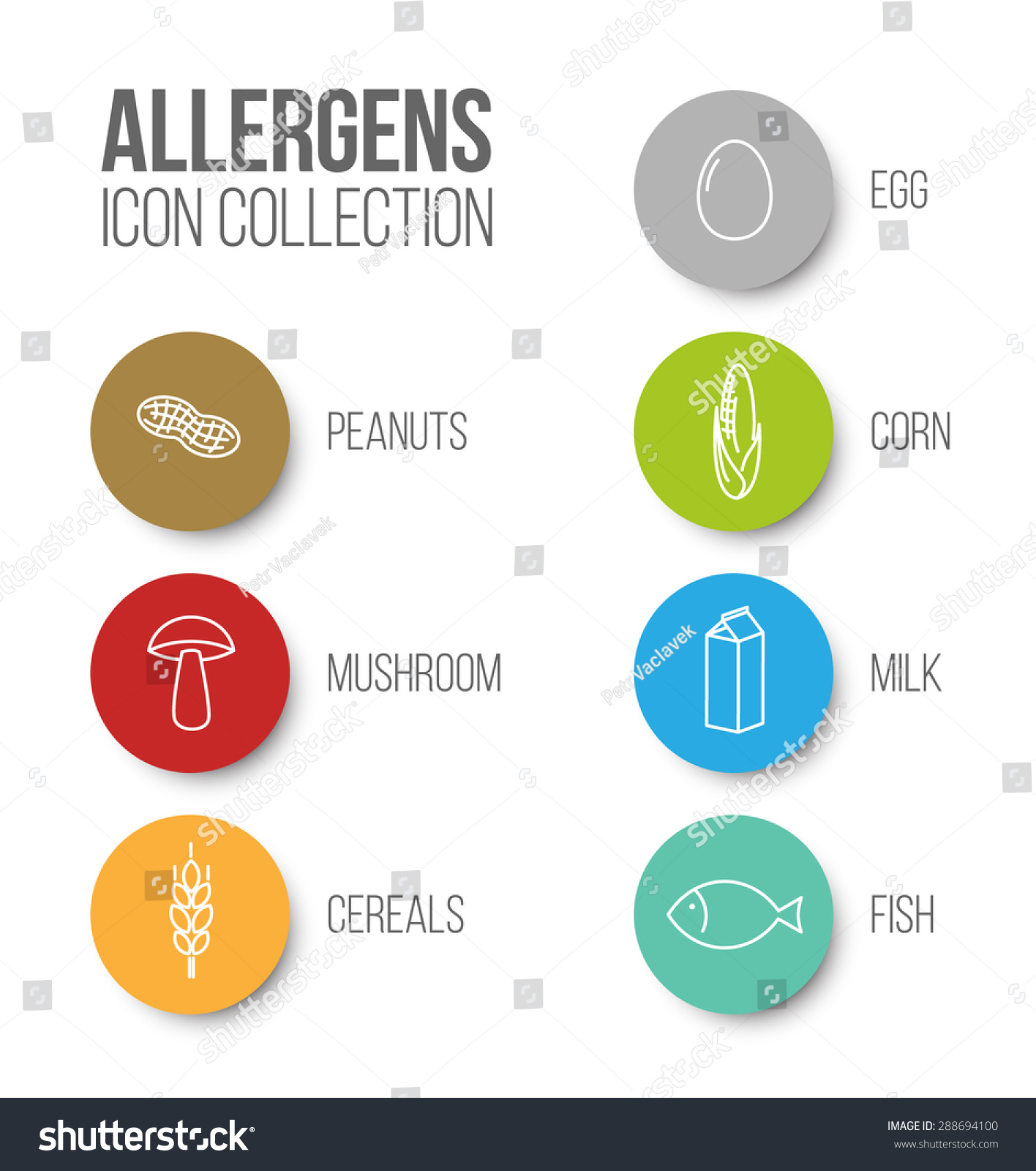 Vector Icons Set Allergens Milk Fish Stock Vector 288694100 - Shutterstock