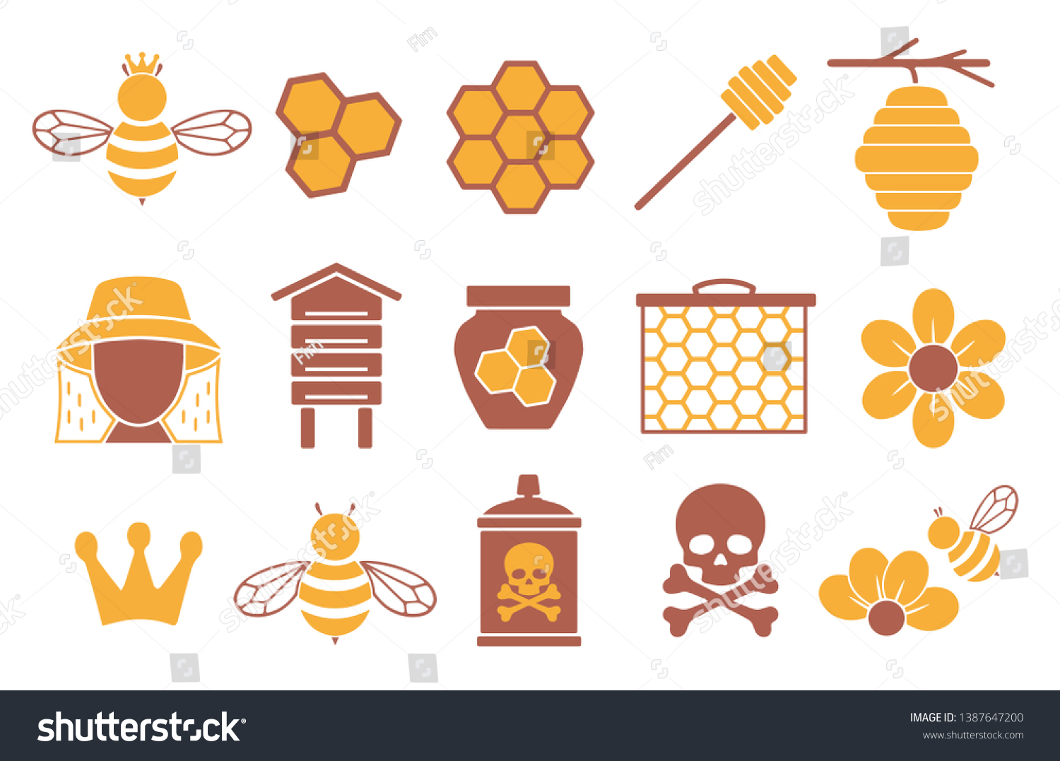 SVG of Vector icons set for creating infographics related to bees, pollination and beekeeping like honey jar, flower and honeycomb svg