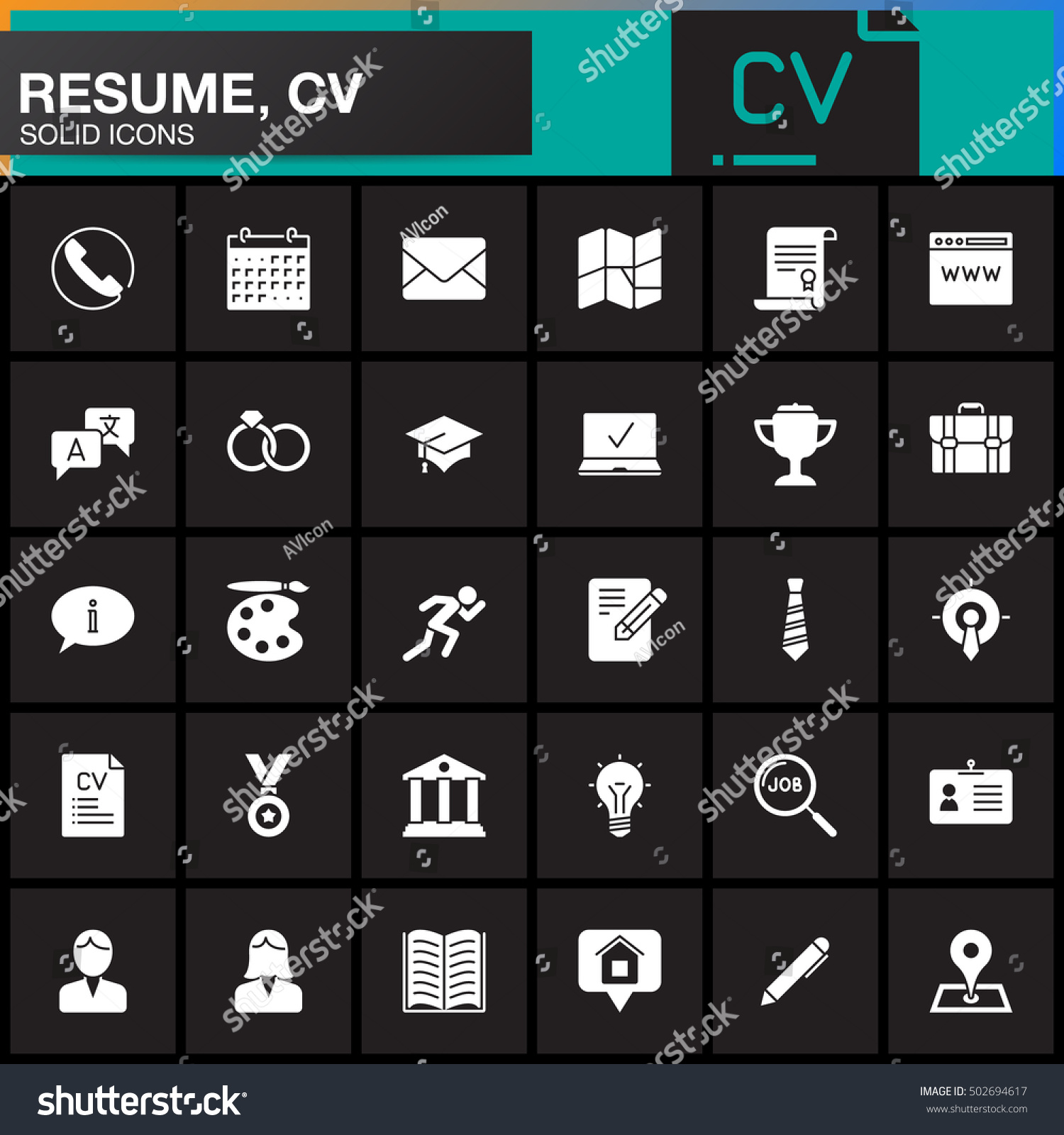 vector icons set resume cv modern stock vector 502694617