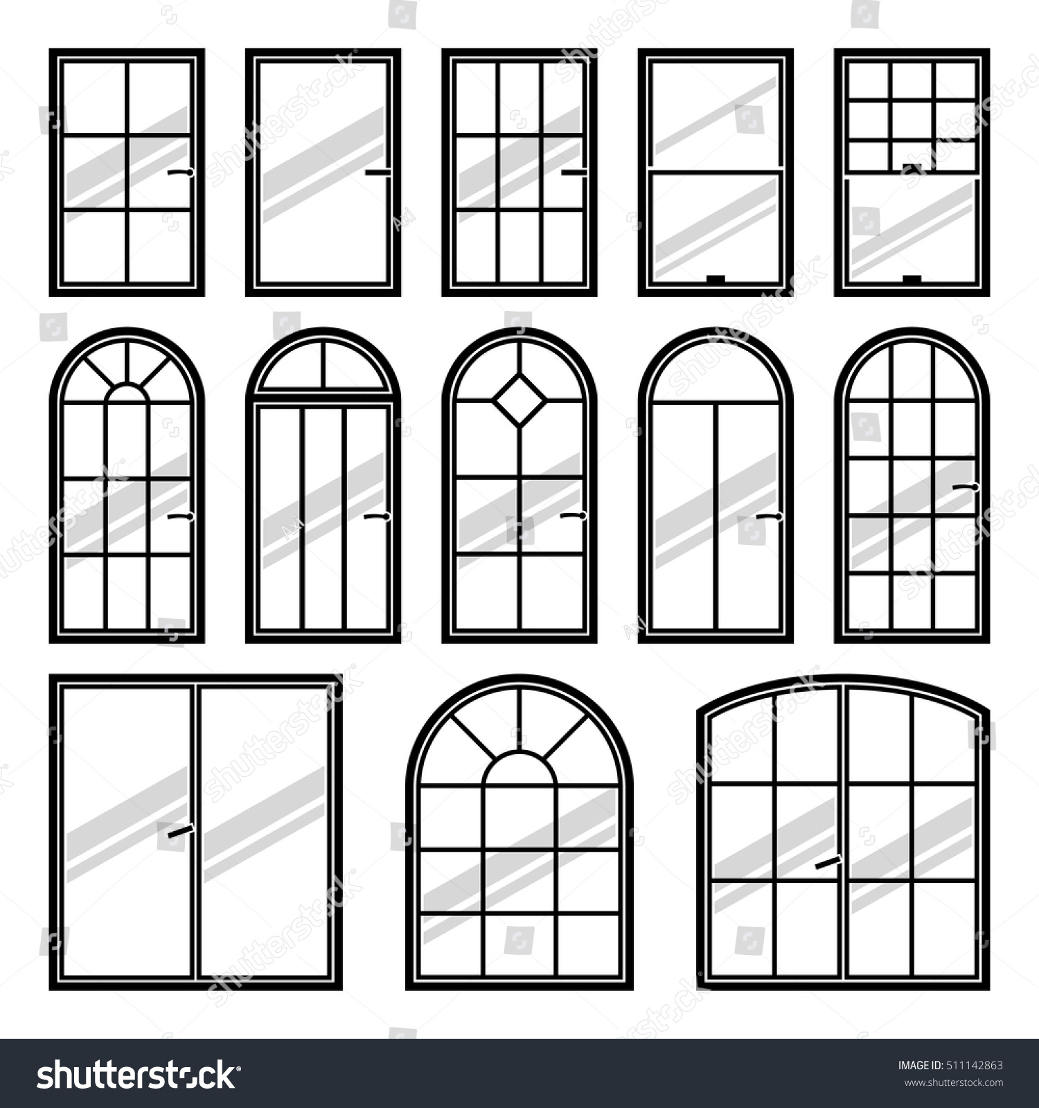 Vector Icons Set Different Types Windows Stock Vector (Royalty Free ...