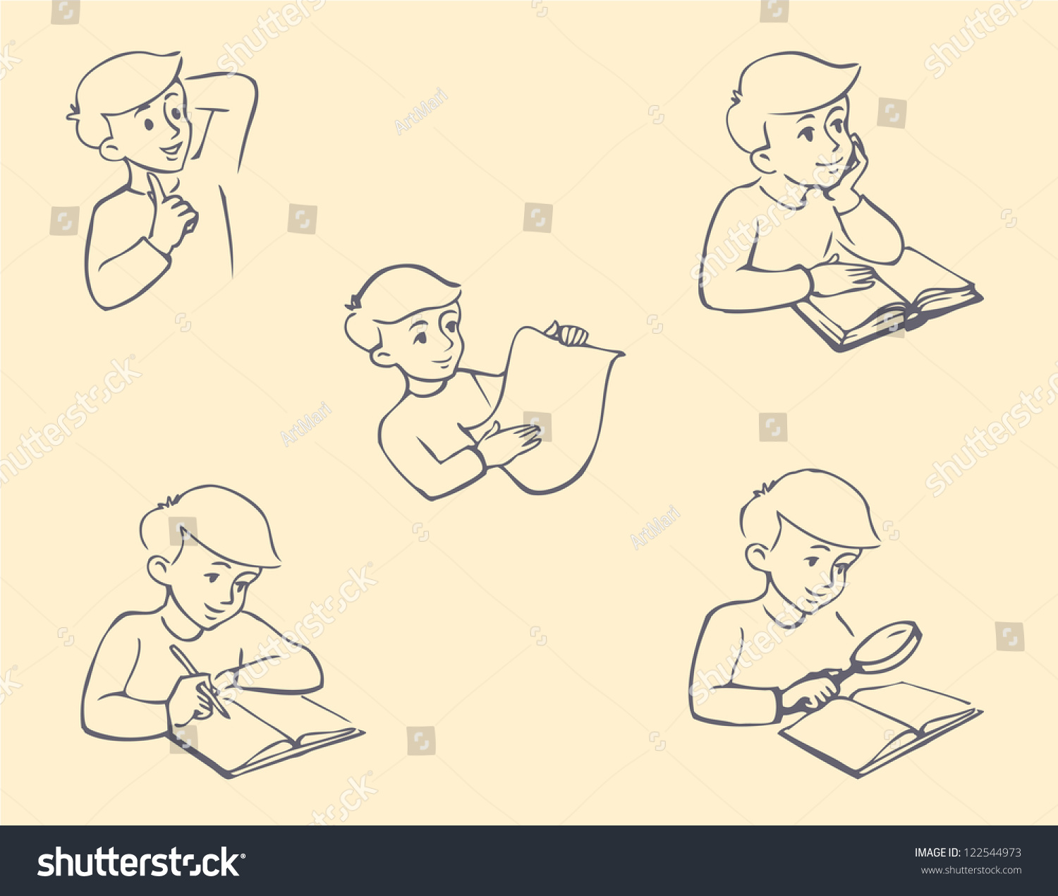 Vector Icons Student Performing Different Tasks Stock Vector (Royalty ...