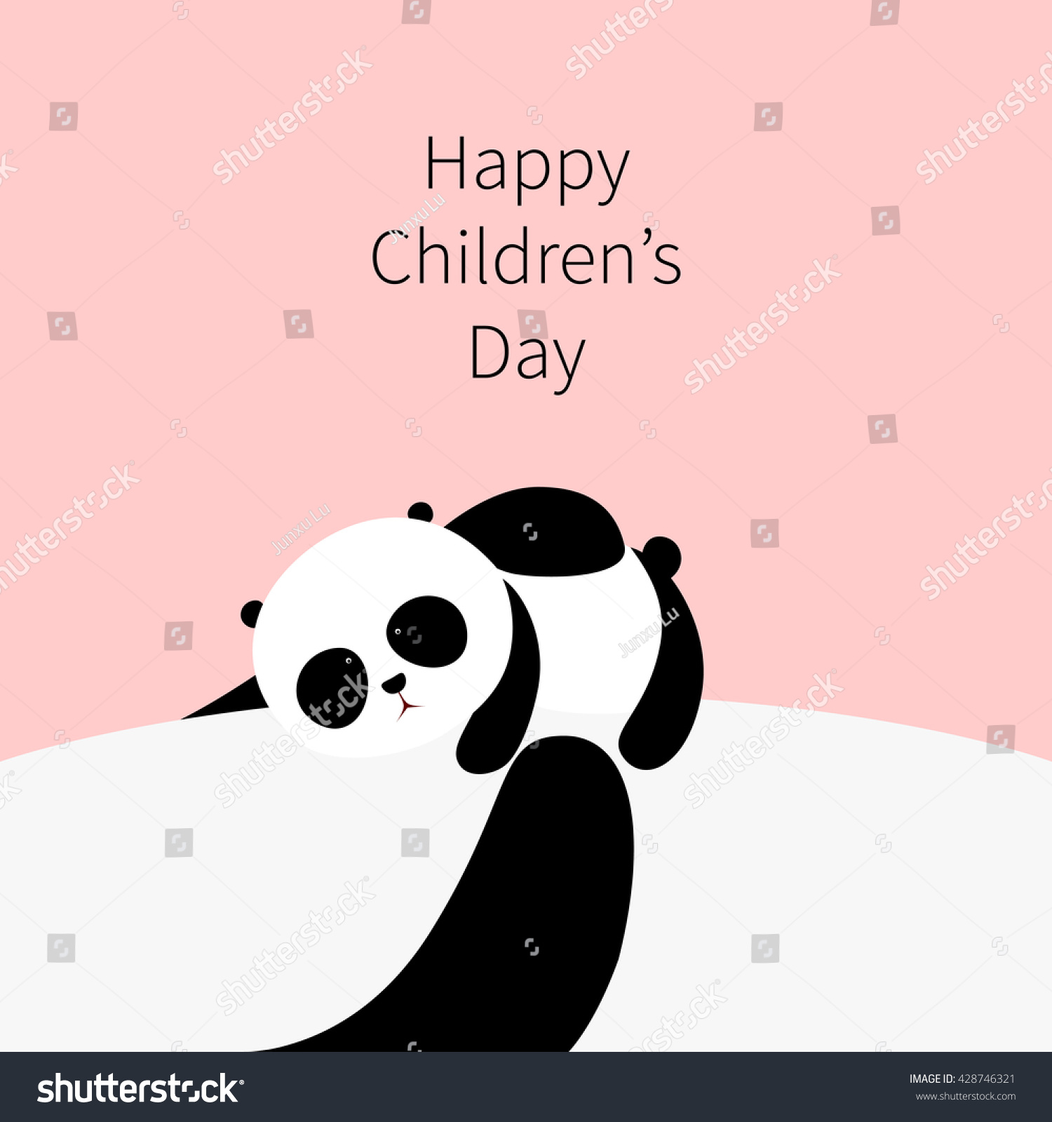 SVG of Vector Illustration: A cute cartoon little panda is lying on the belly of his father / mother, his father / mother is holding him in his / her arms, for Happy International Children's Day. svg