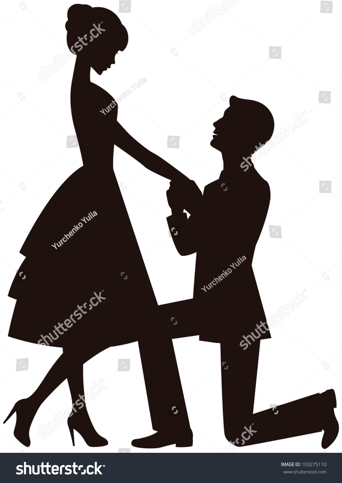 Vector Illustration A Man On His Knees, Makes A Proposal To Marry The ...