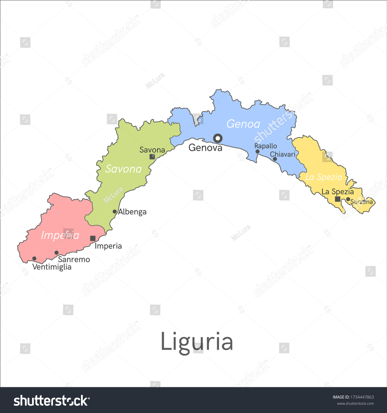 Vector Illustration Administrative Map Liguria Names Stock Vector Royalty Free 1734447863 2102