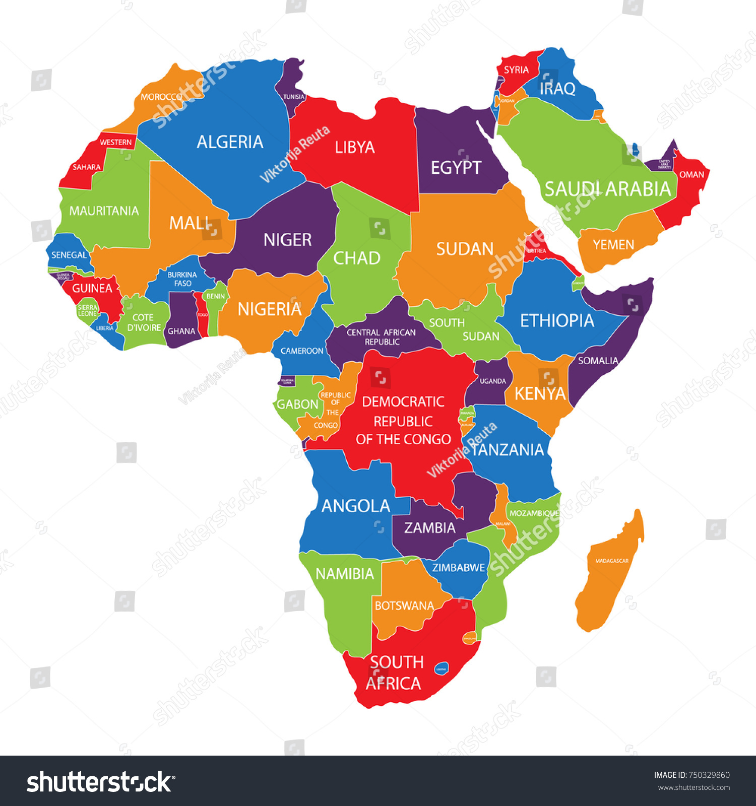 Vector Illustration Africa Map Countries Names Stock Vector Royalty Free
