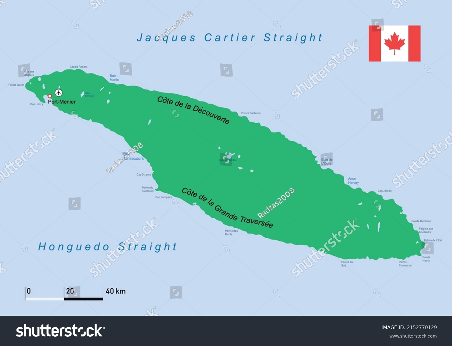 Vector Illustration Anticosti Island Map Stock Vector (Royalty Free