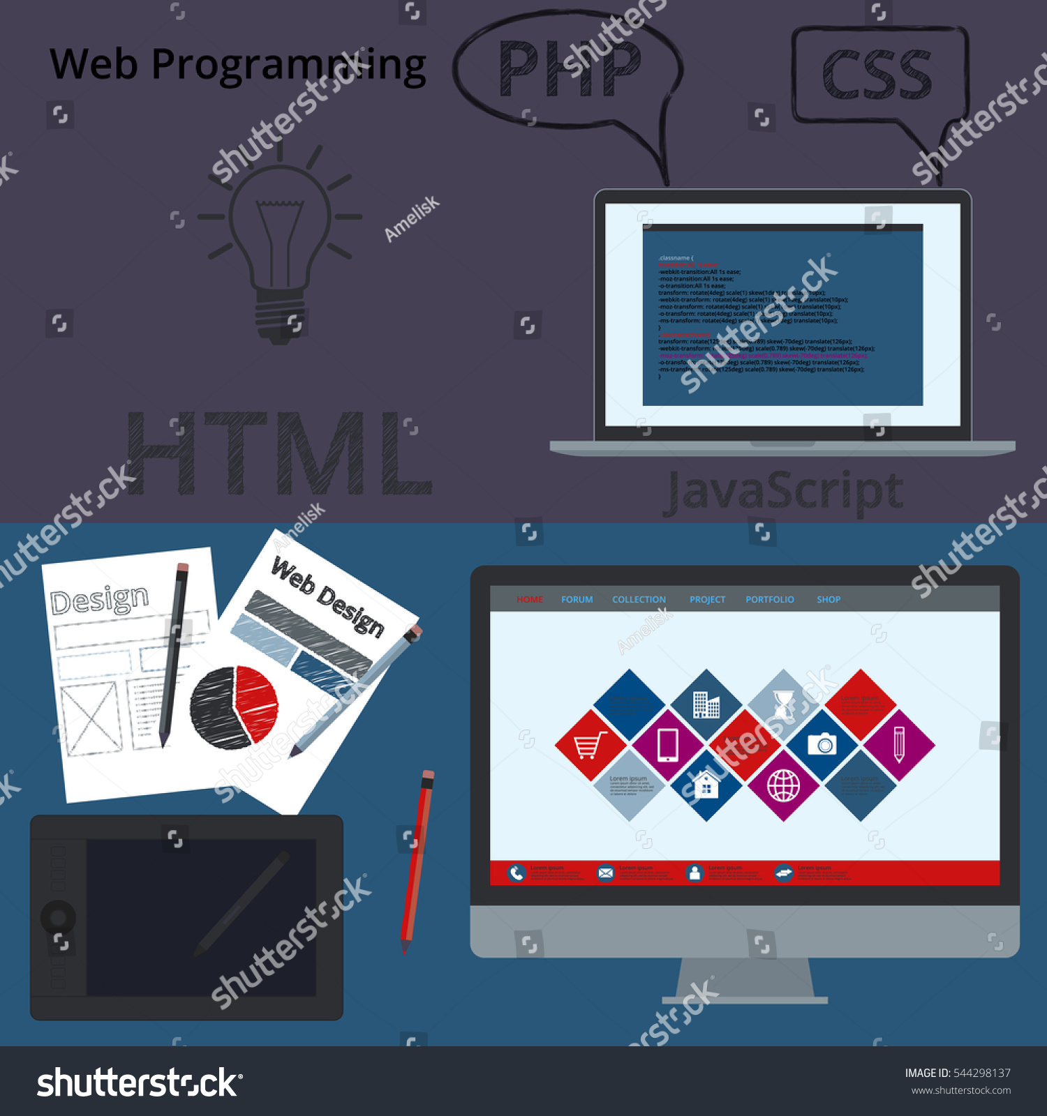 Vector Illustration Banner Web Design Programming Stock Vector