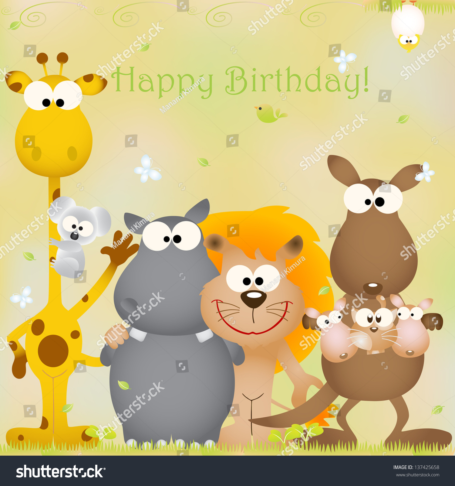 Vector Illustration Birthday Card Animal Bug Stock Vector 137425658 ...