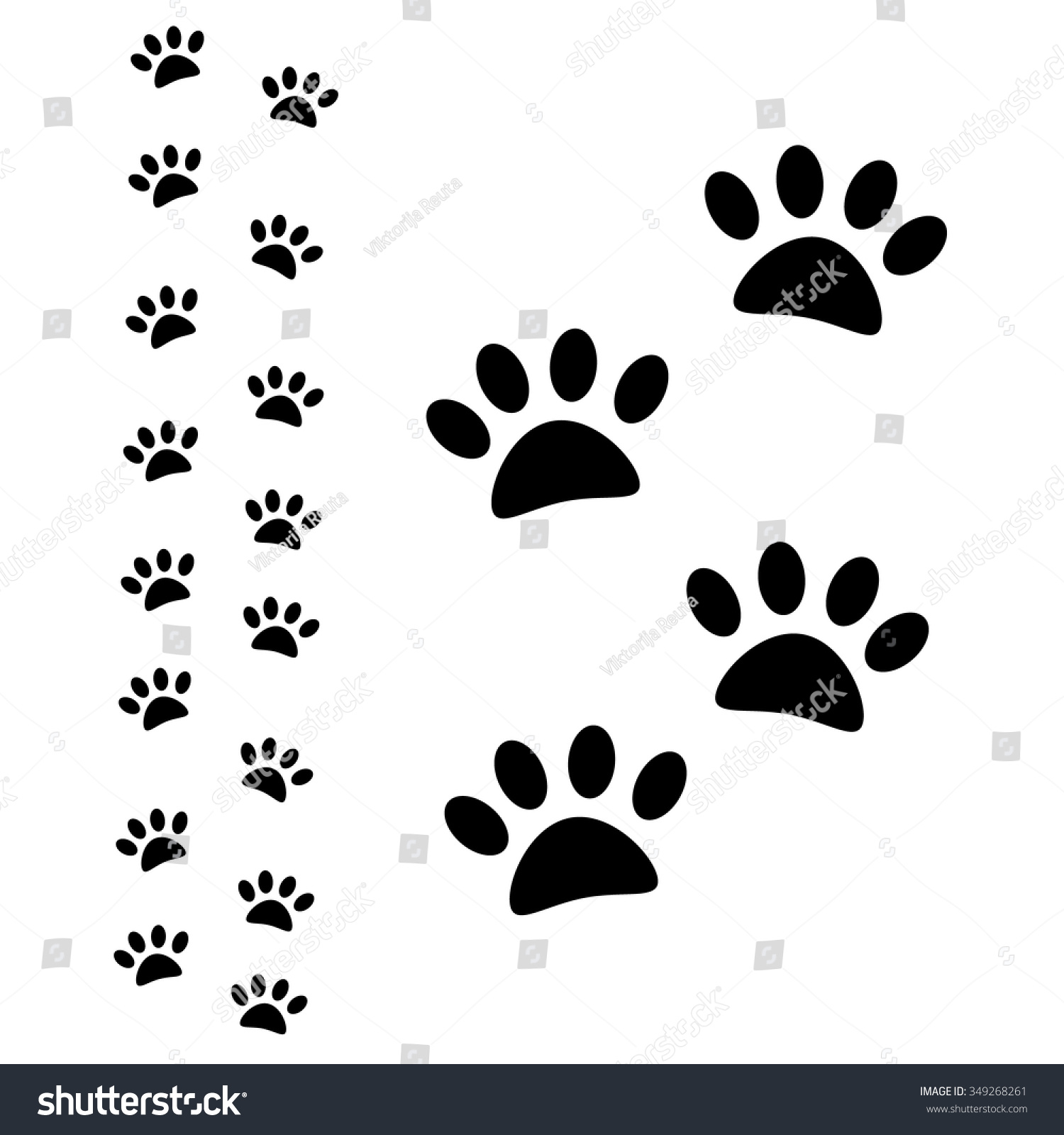 Vector Illustration Black Footprints Of Dog. Animal Paw Path ...