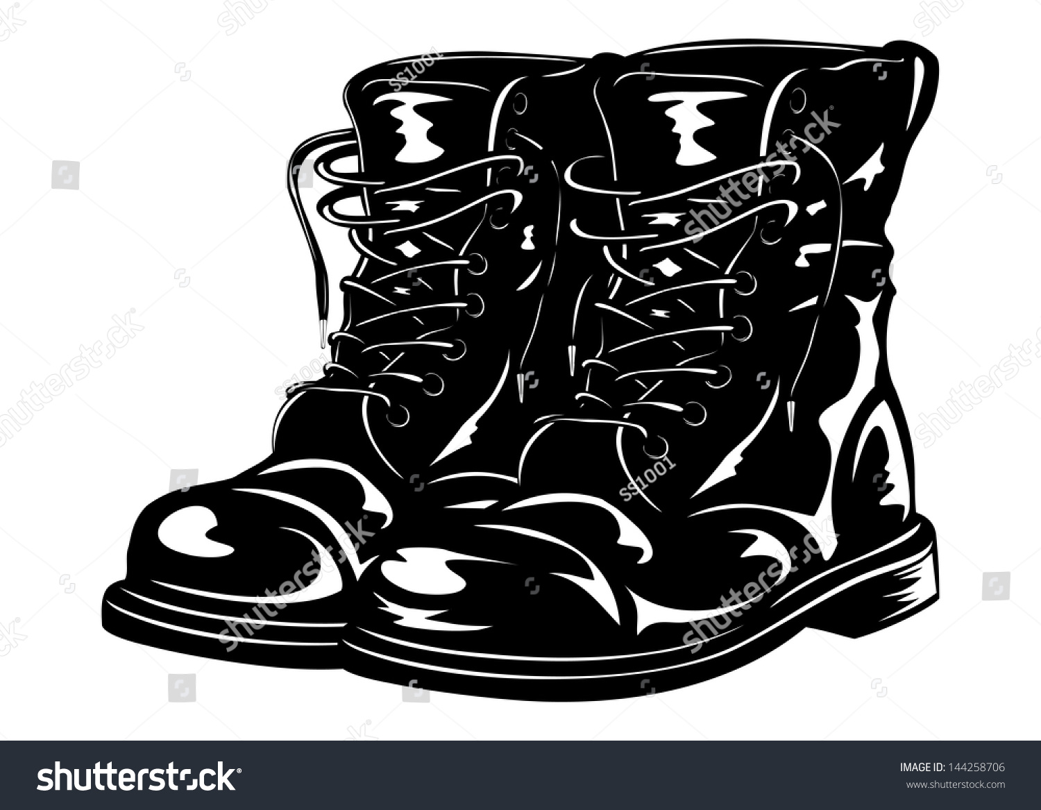 Vector Illustration Black Leather Army Boots - 144258706 : Shutterstock