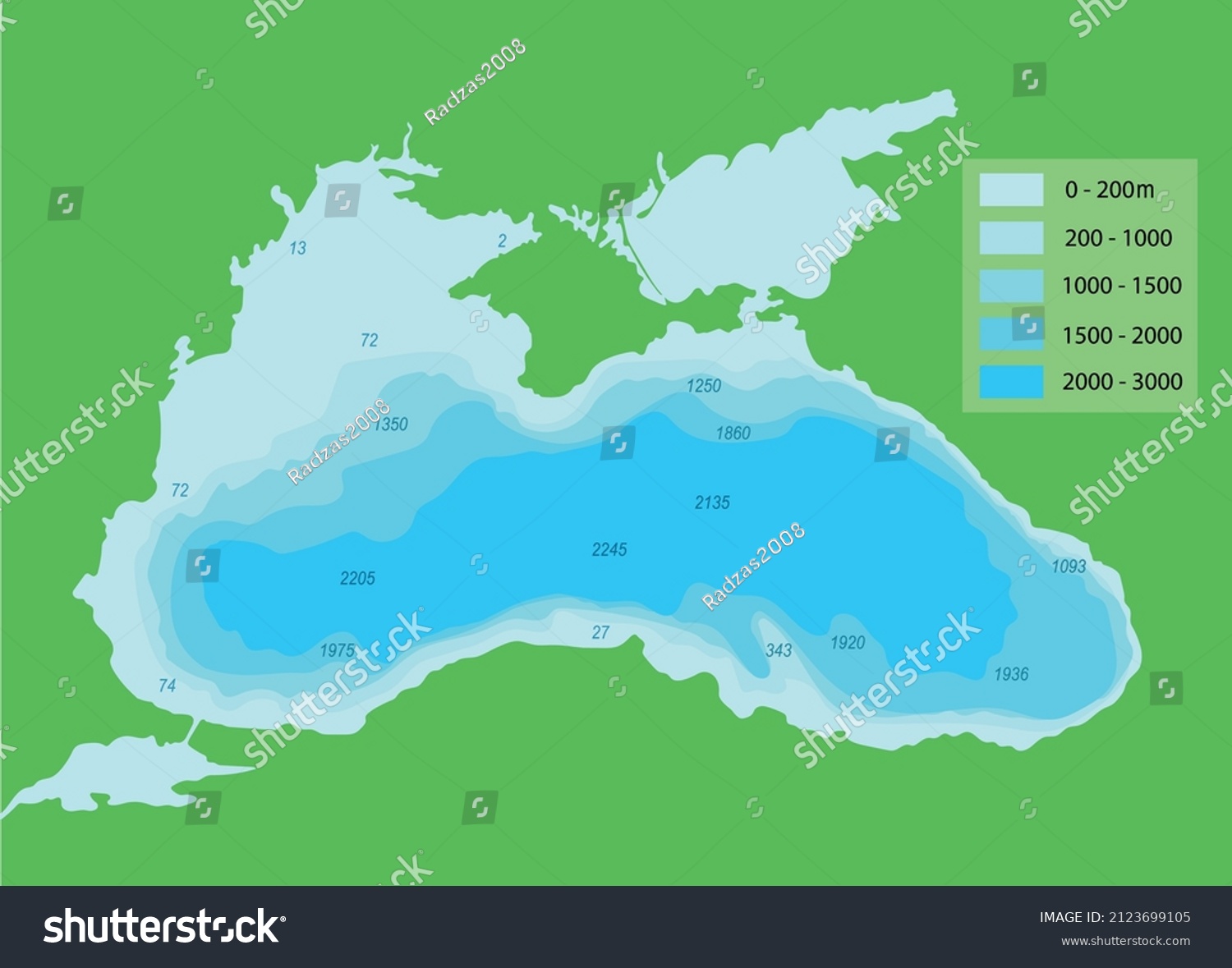 Vector Illustration Black Sea Depth Map Stock Vector (Royalty Free