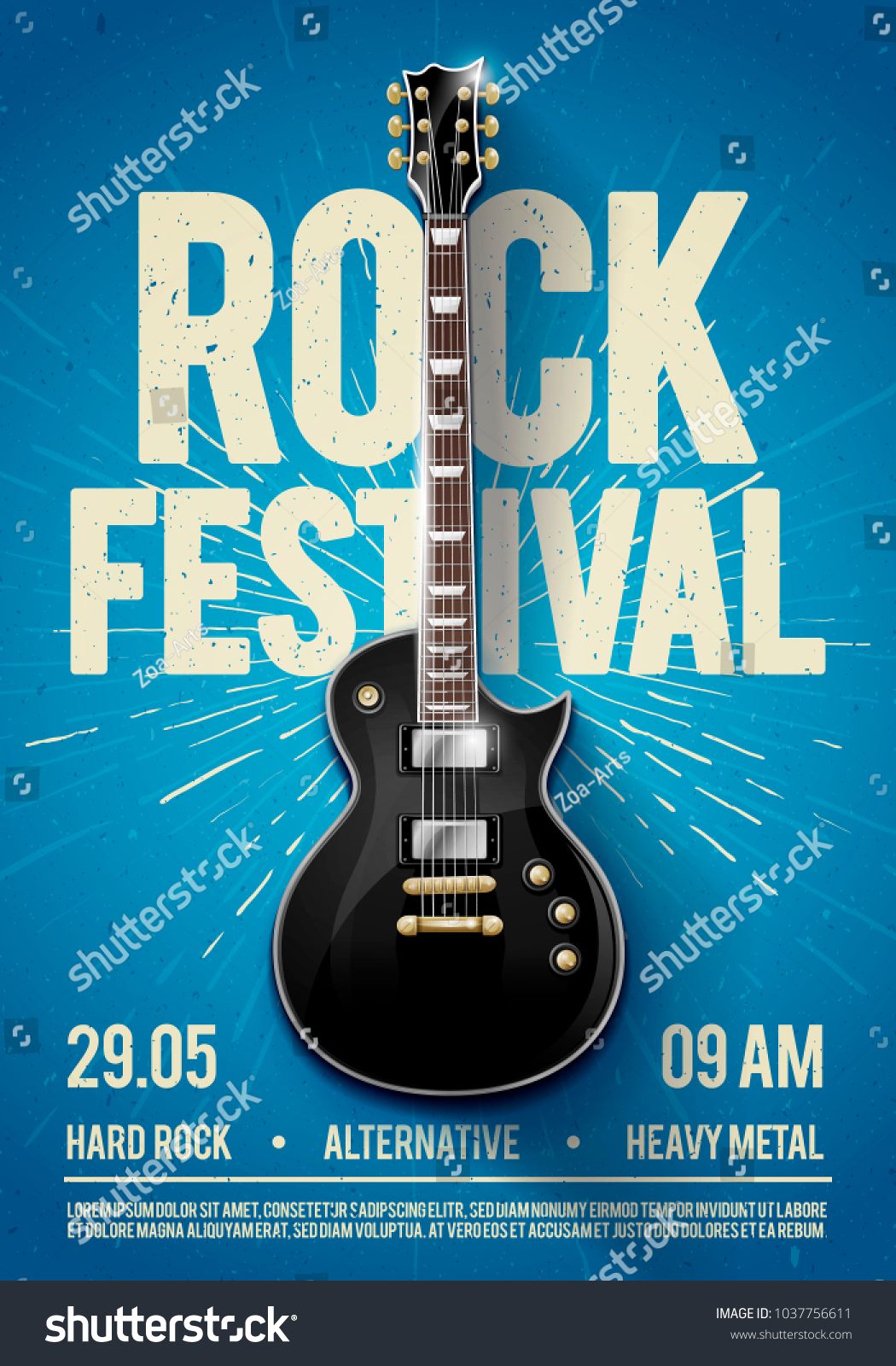 Vector Illustration Blue Rock Festival Concert Stock Vector (Royalty ...