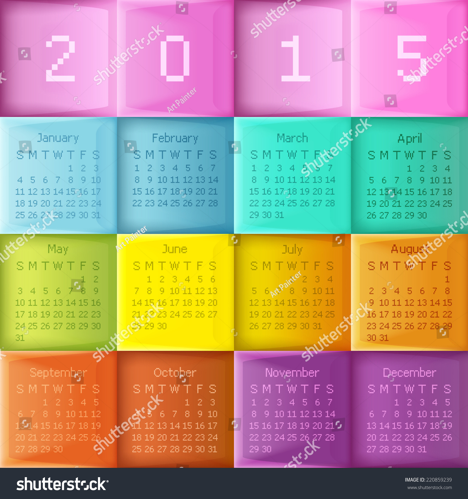 Vector Illustration Calendar New Year Stock Vector (Royalty Free) 220859239