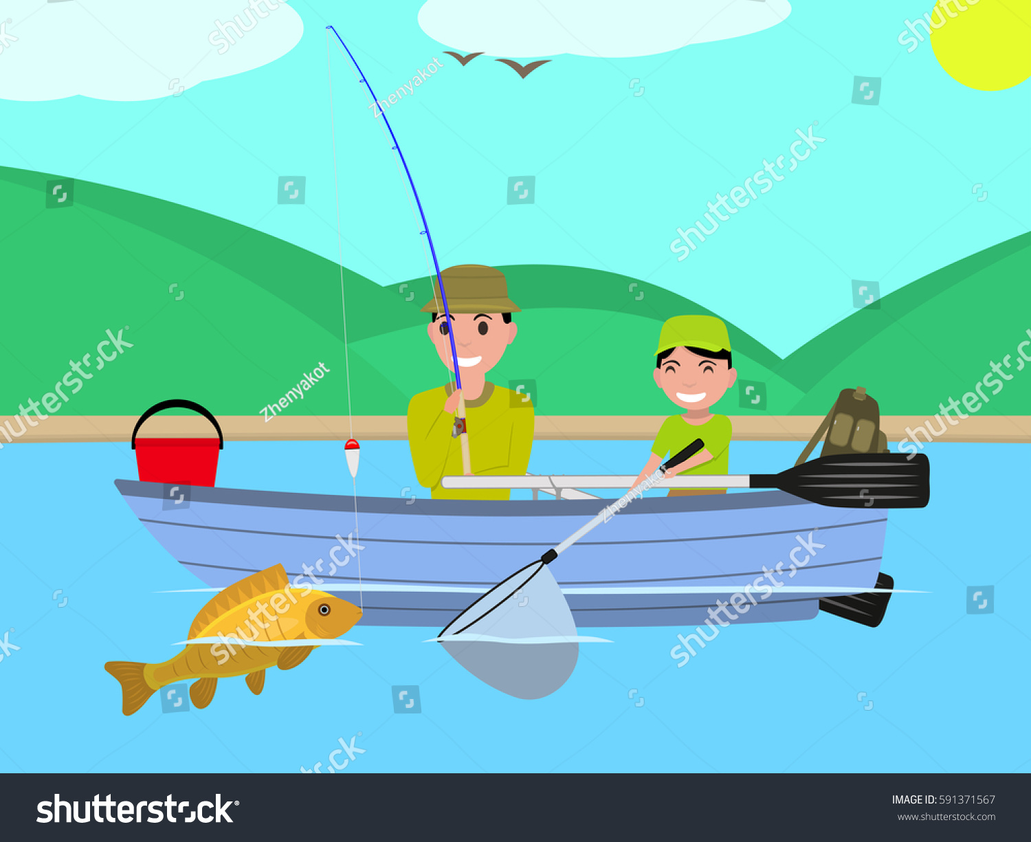 Download Vector Illustration Cartoon Father Son Fishing Stock ...
