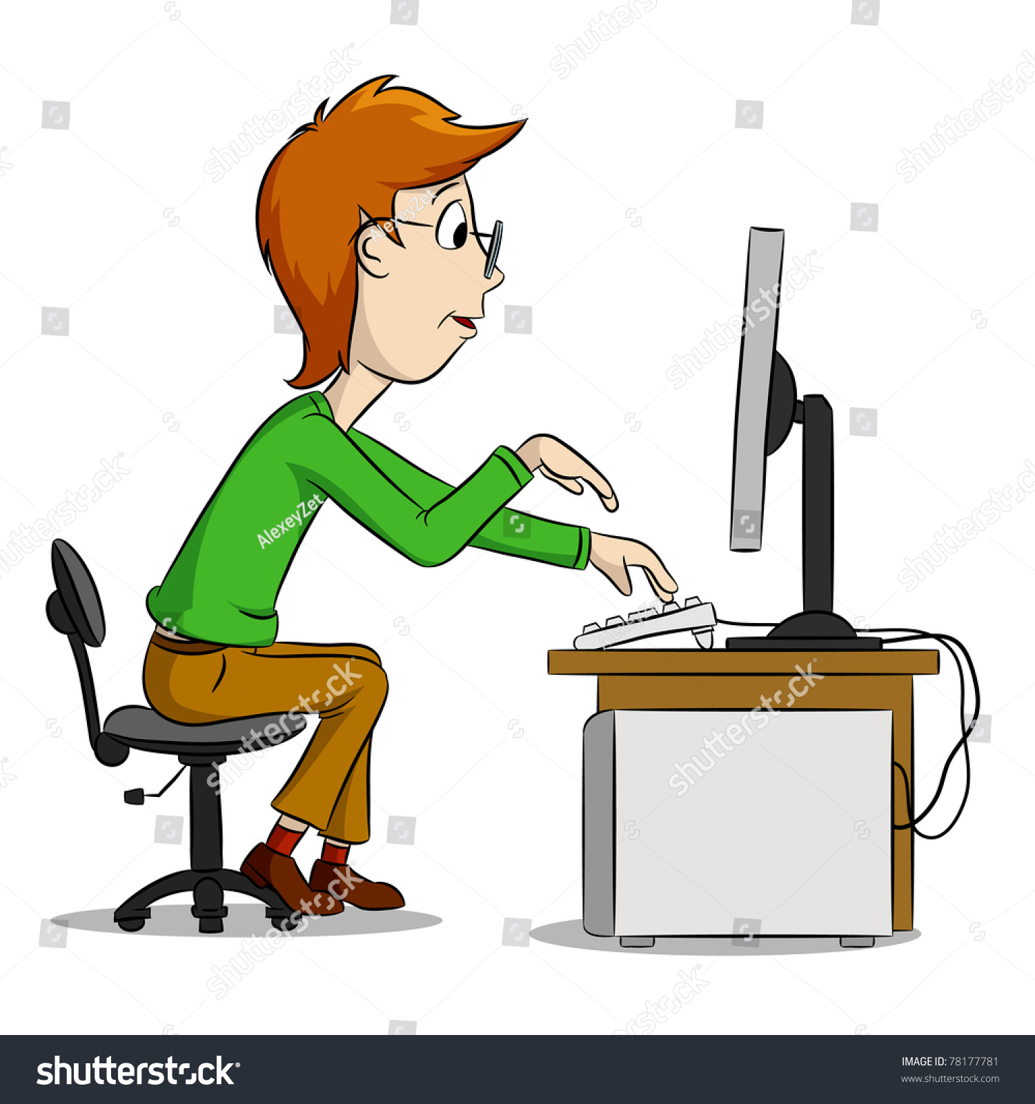 Vector Illustration. Cartoon Funny Boy And Computer - 78177781 ...