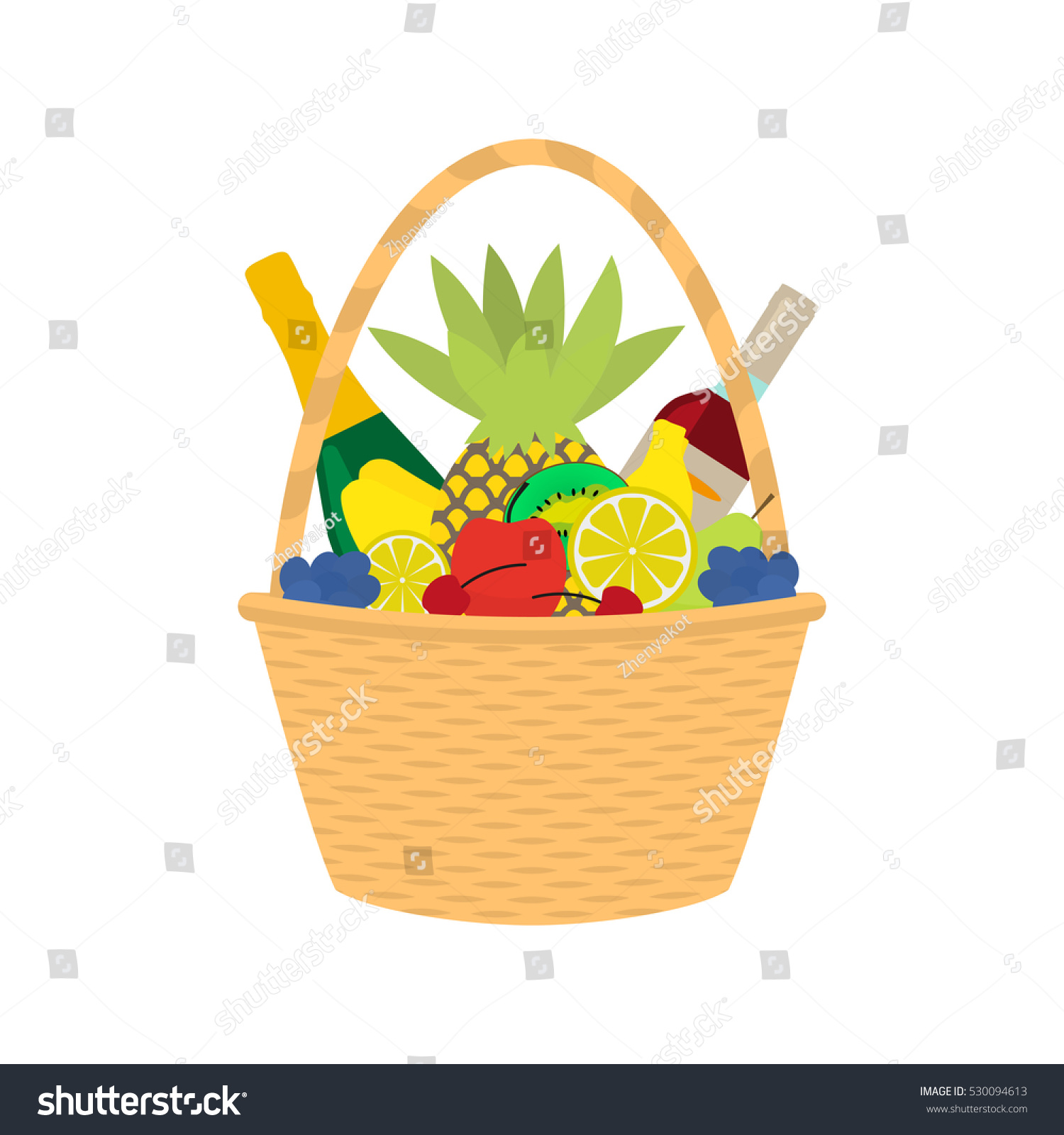 Vector Illustration Cartoon Wicker Basket Food Stock Vector (Royalty ...