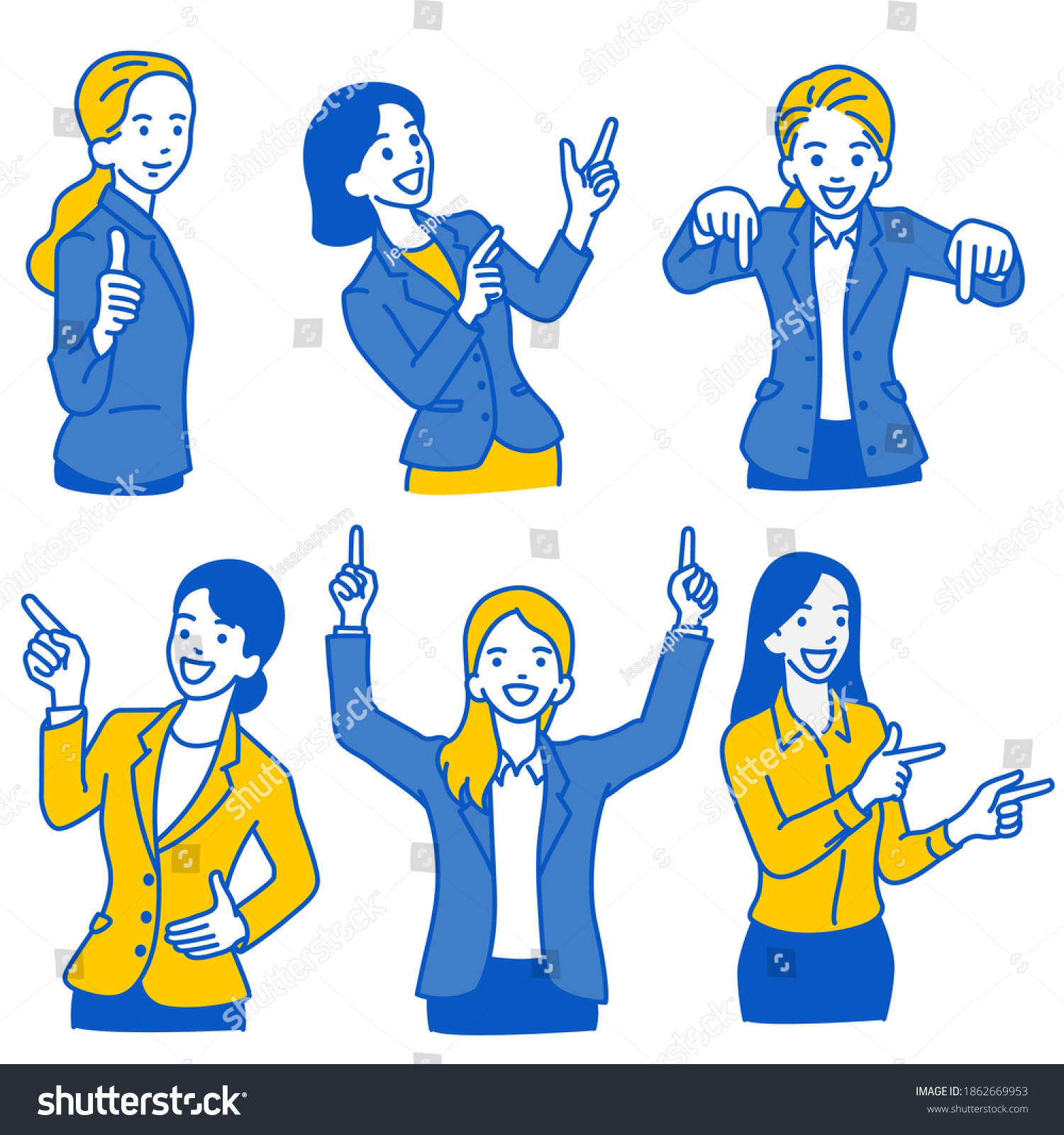 Vector Illustration Character Set Businesswoman Pointing Stock Vector Royalty Free 1862669953