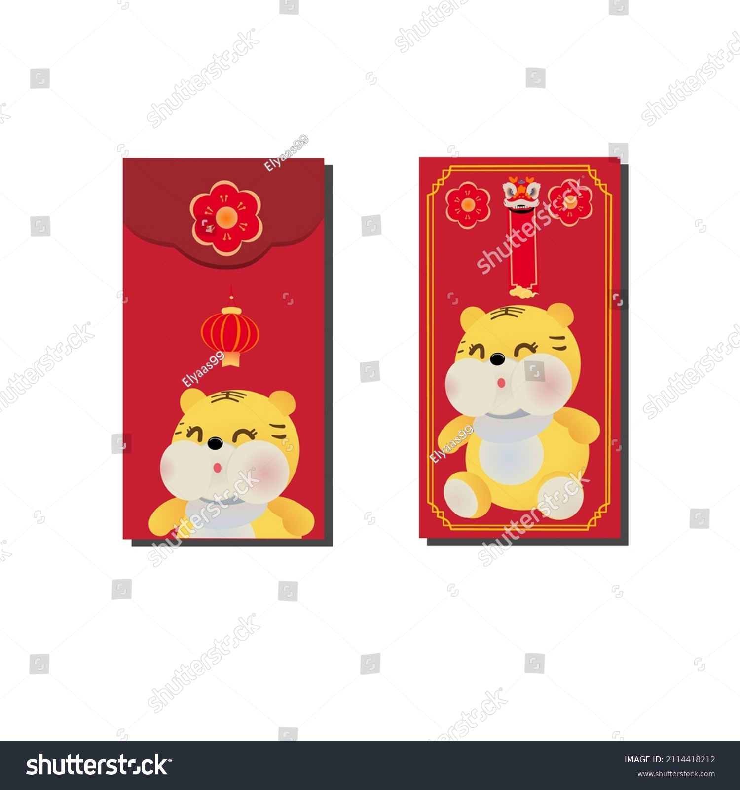 SVG of vector illustration, chinese new year envelope gift, with tiger drawing svg