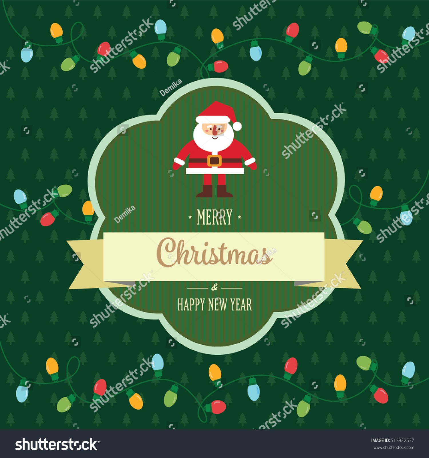 Vector illustration Christmas vintage postcard in retro style with label merry Christmas and Happy New year