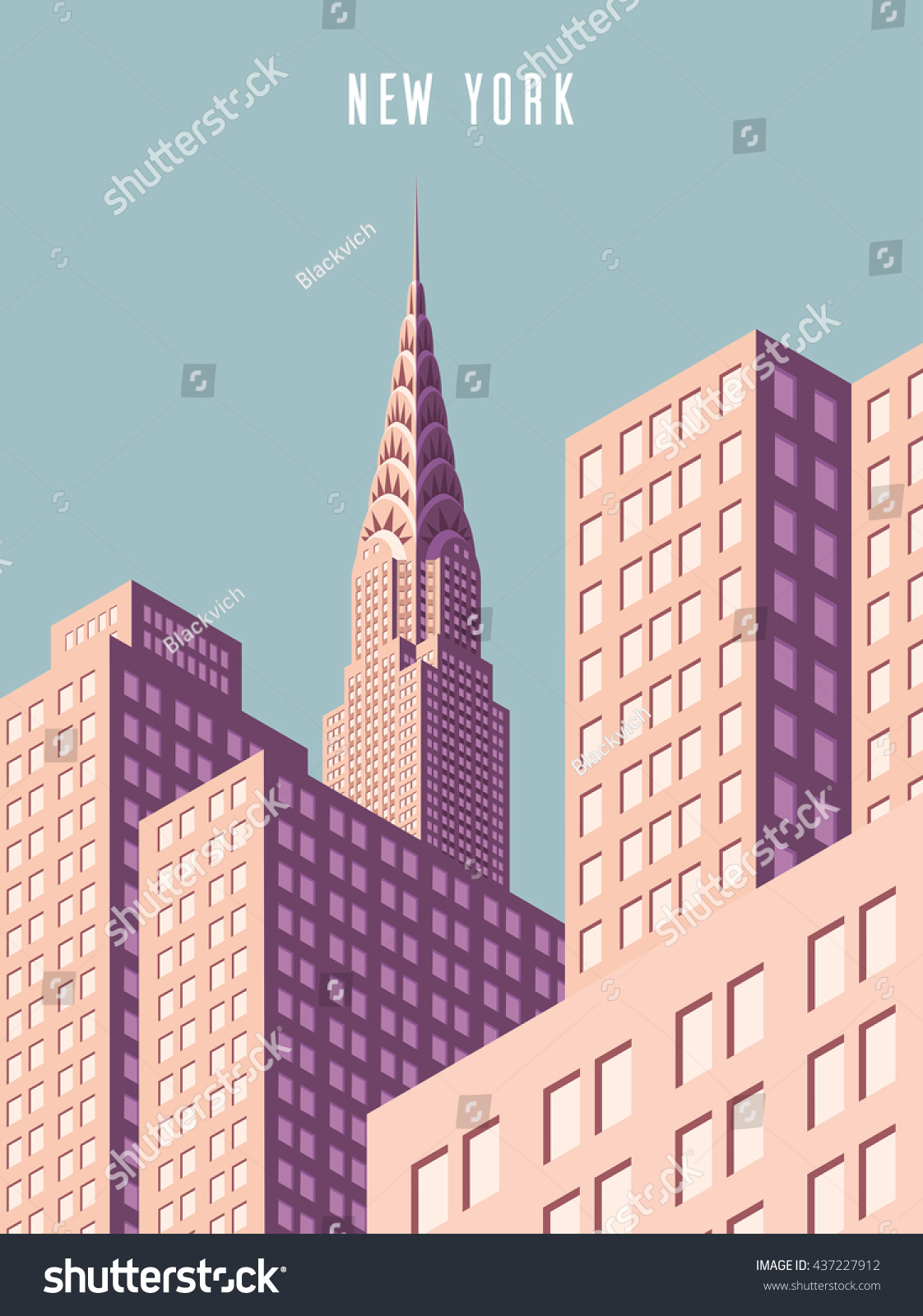 SVG of Vector illustration. cityscape. New York and Chrysler building. Isometric perspective. Cartoon Style. svg