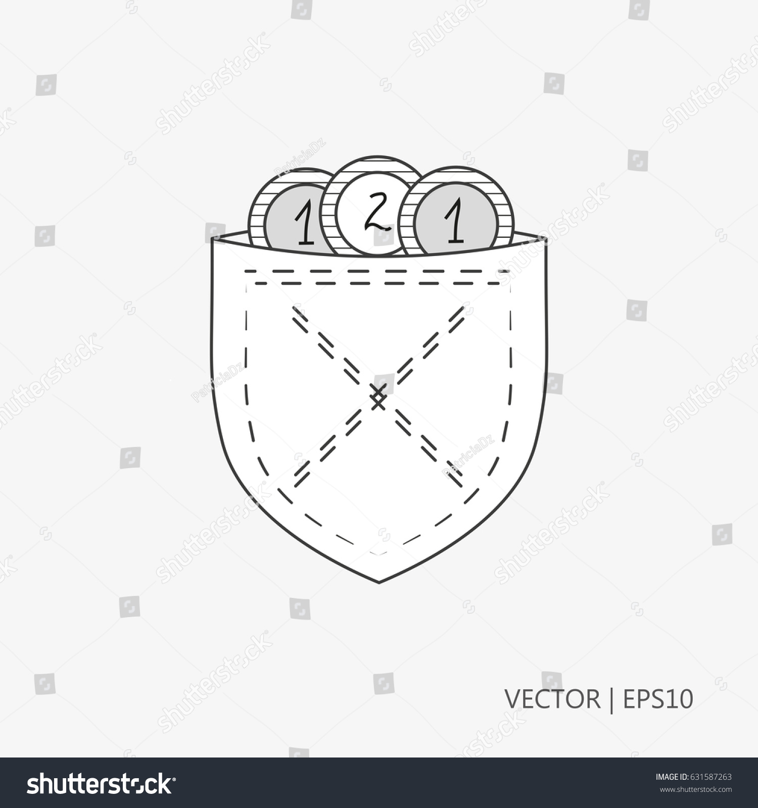 Vector Illustration Coins Pocket Little Jeans Stock Vector Royalty Free