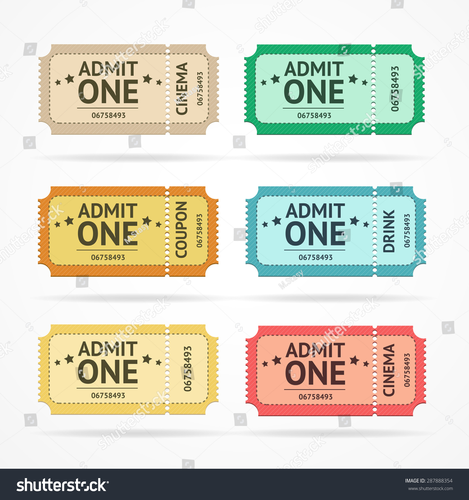 Vector Illustration Color Ticket Set Isolated Stock Vector (Royalty ...