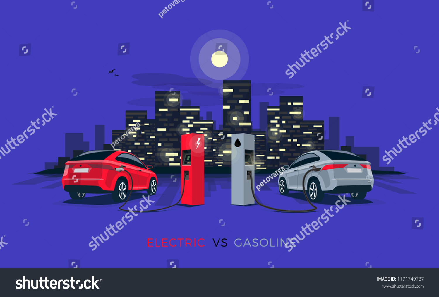 Vector Illustration Comparing Electric Versus Gasoline Stock Vector ...