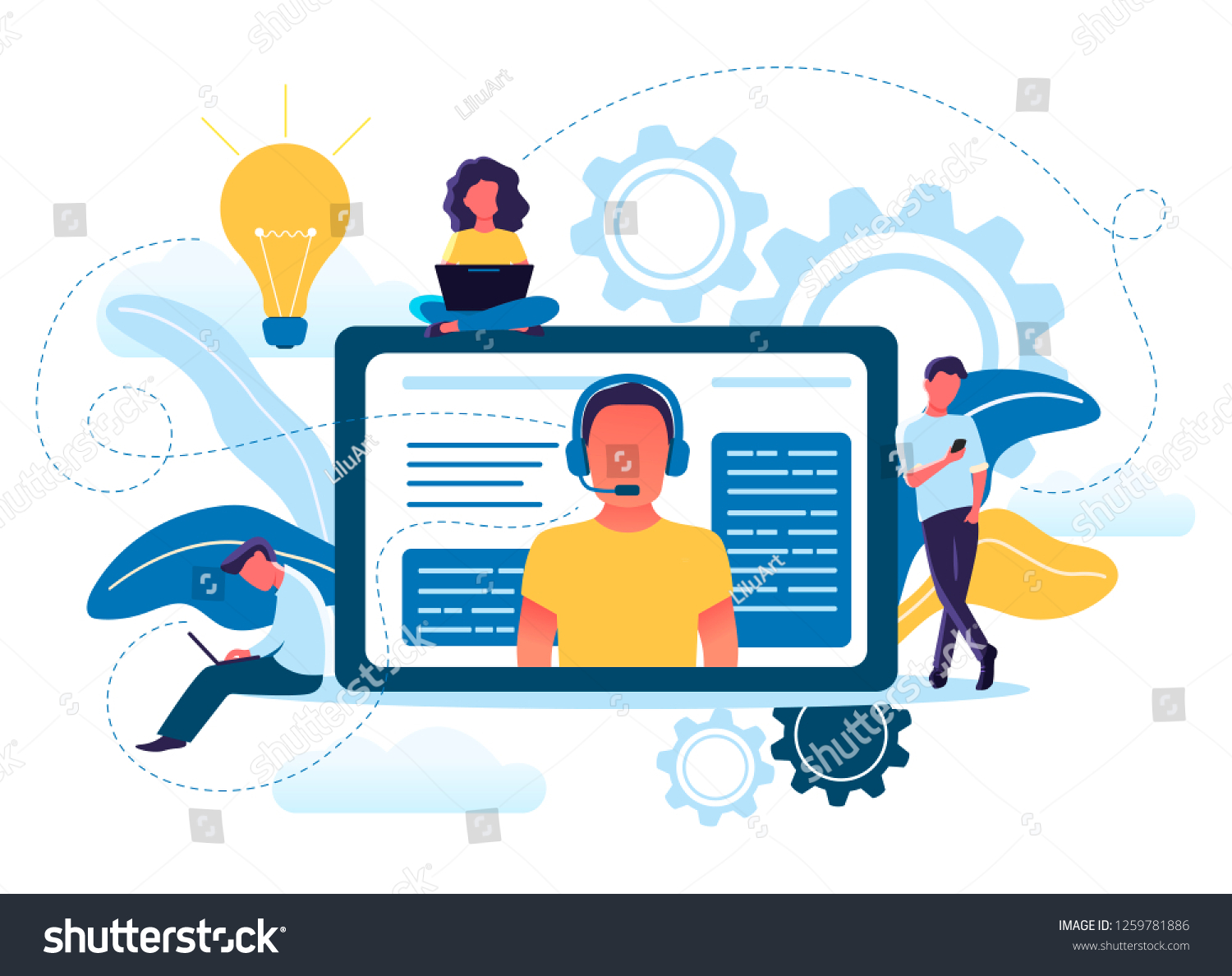 Vector Illustration Concept Young People Use Stock Vector (Royalty Free ...