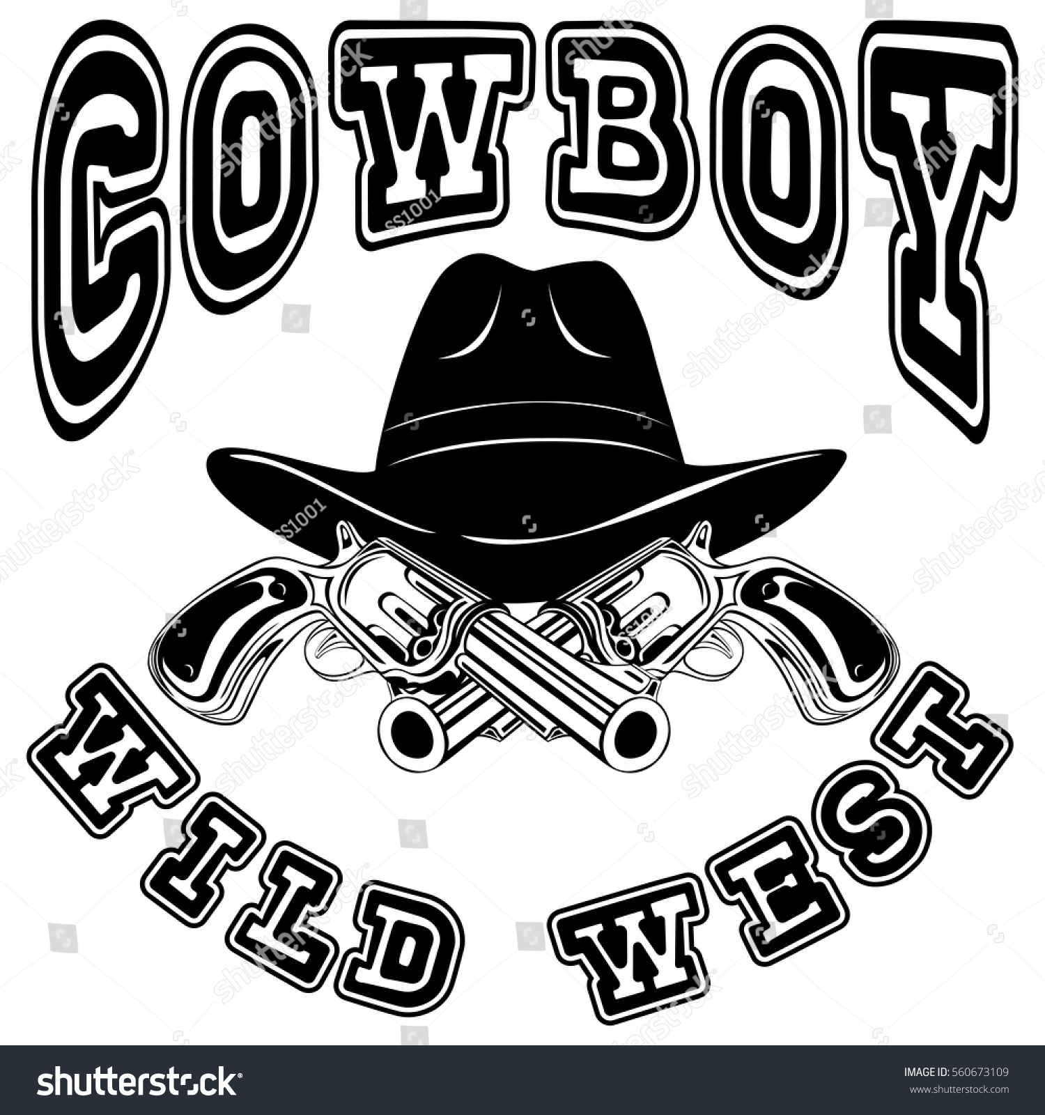 Vector Illustration Cowboy Hat Crossed Revolvers Stock Vector (Royalty ...