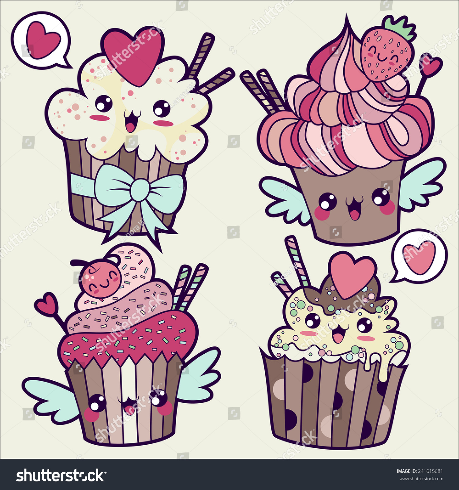 Image Vectorielle De Stock De Illustration Vectorielle Cupcakes Aux Styles Kawaii