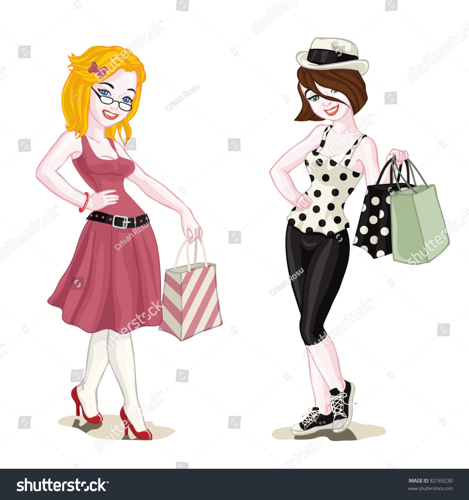 Vector Illustration, Cute Girls In Fashion, Cartoon Concept, White ...