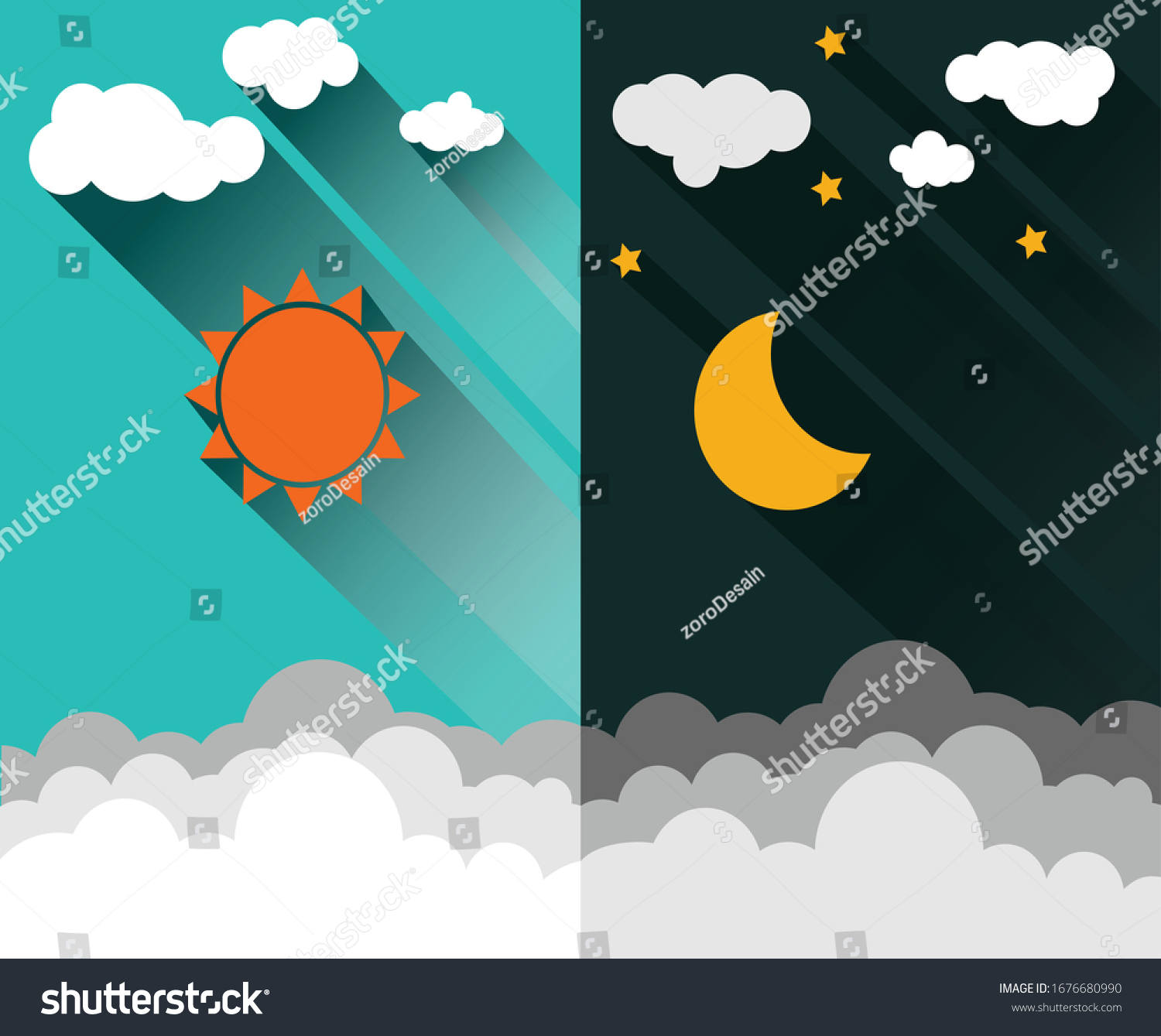 Vector Illustration Day Night Background Stock Vector Royalty Free 1676680990