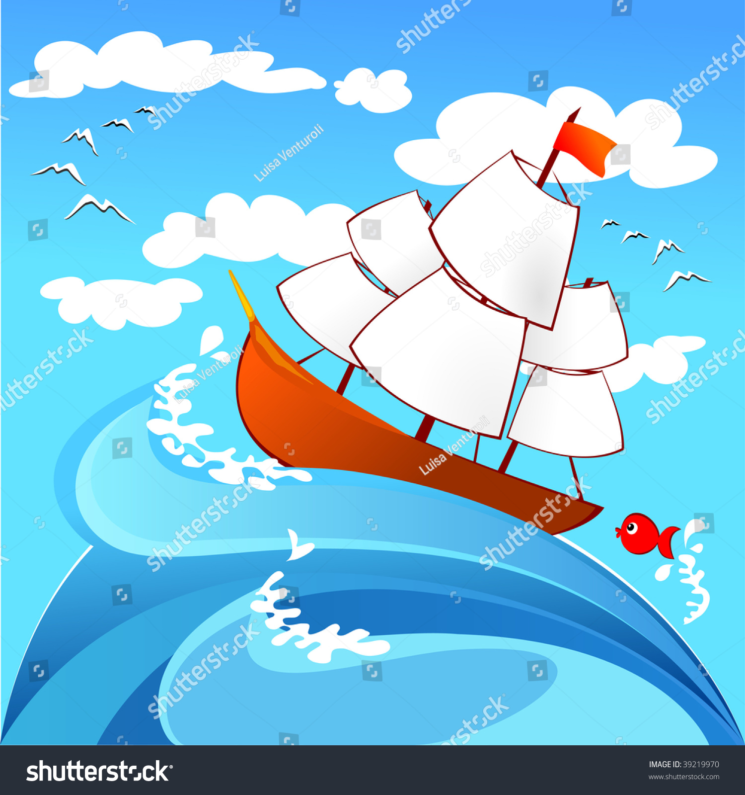 Vector Illustration Depicting Sailing Ship Stormy Stock Vector Royalty Free