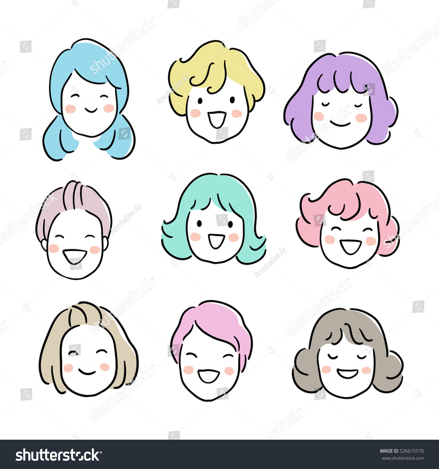 Vector Illustration Draw Outline Cute Face Stock Vector Royalty