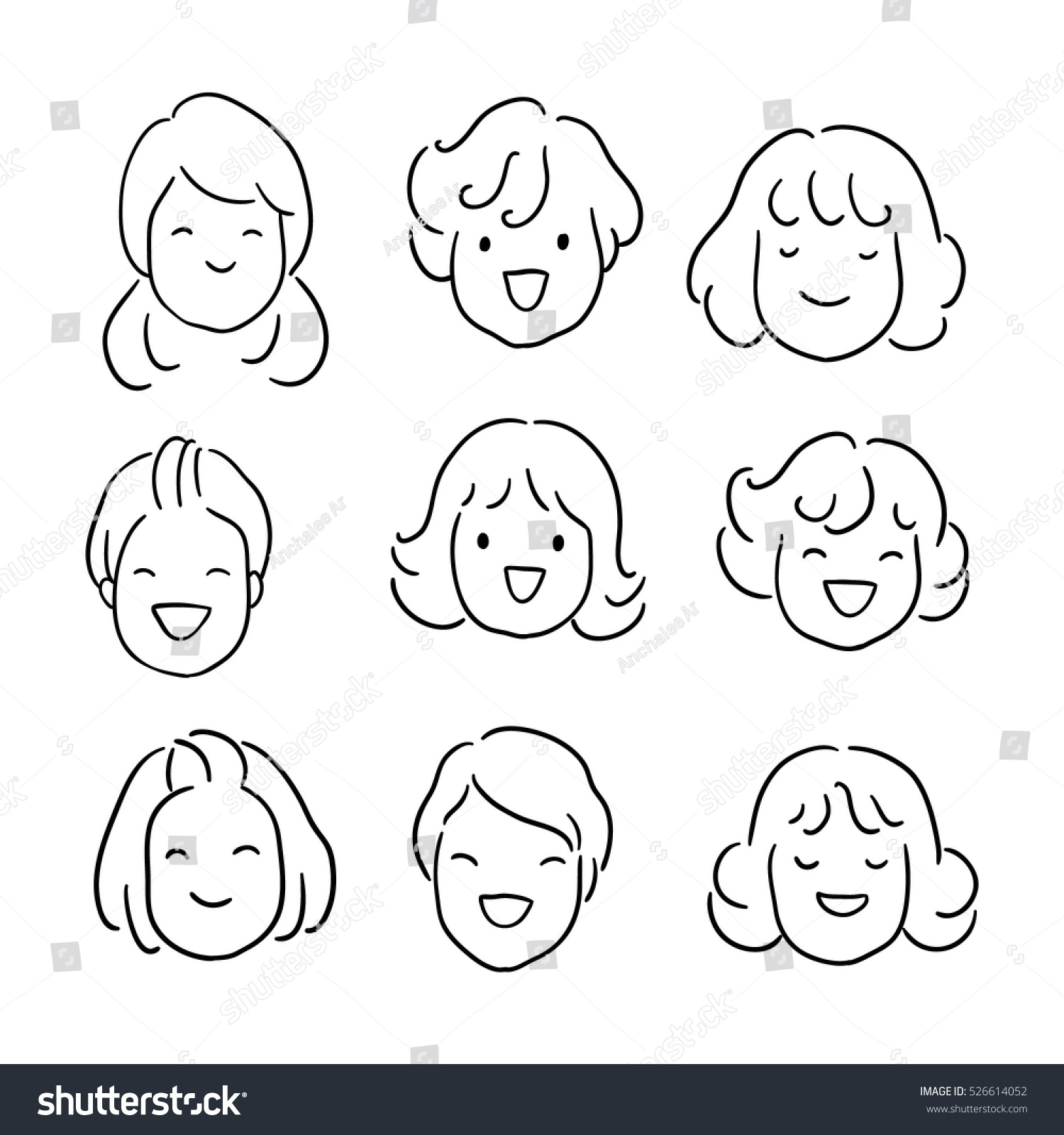 Vector Illustration Draw Outline Cute Face Stock Vector Royalty
