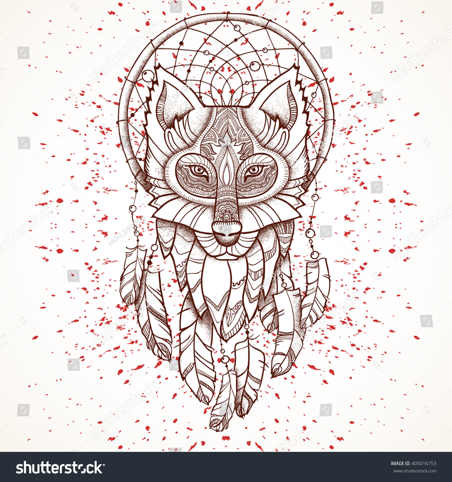 Vector Illustration Ethnic Totem Wolf Dreamcatcher Stock Vector