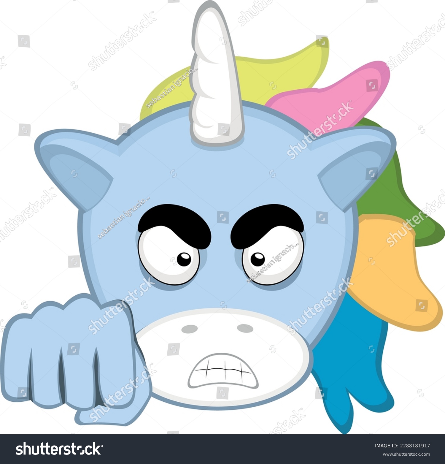 SVG of vector illustration face of an angry unicorn giving a fist bump svg