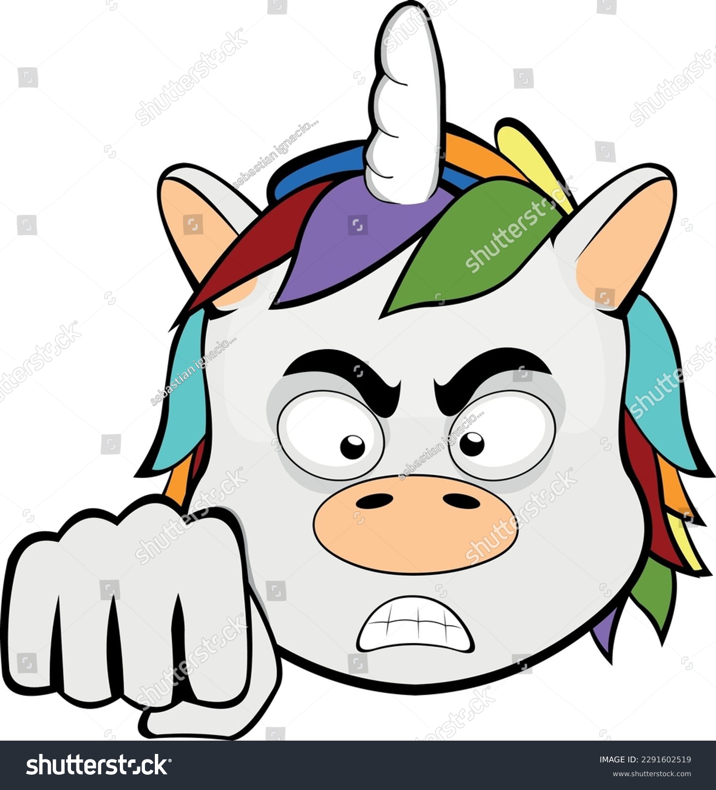 SVG of vector illustration face of an angry unicorn giving a fist bump svg