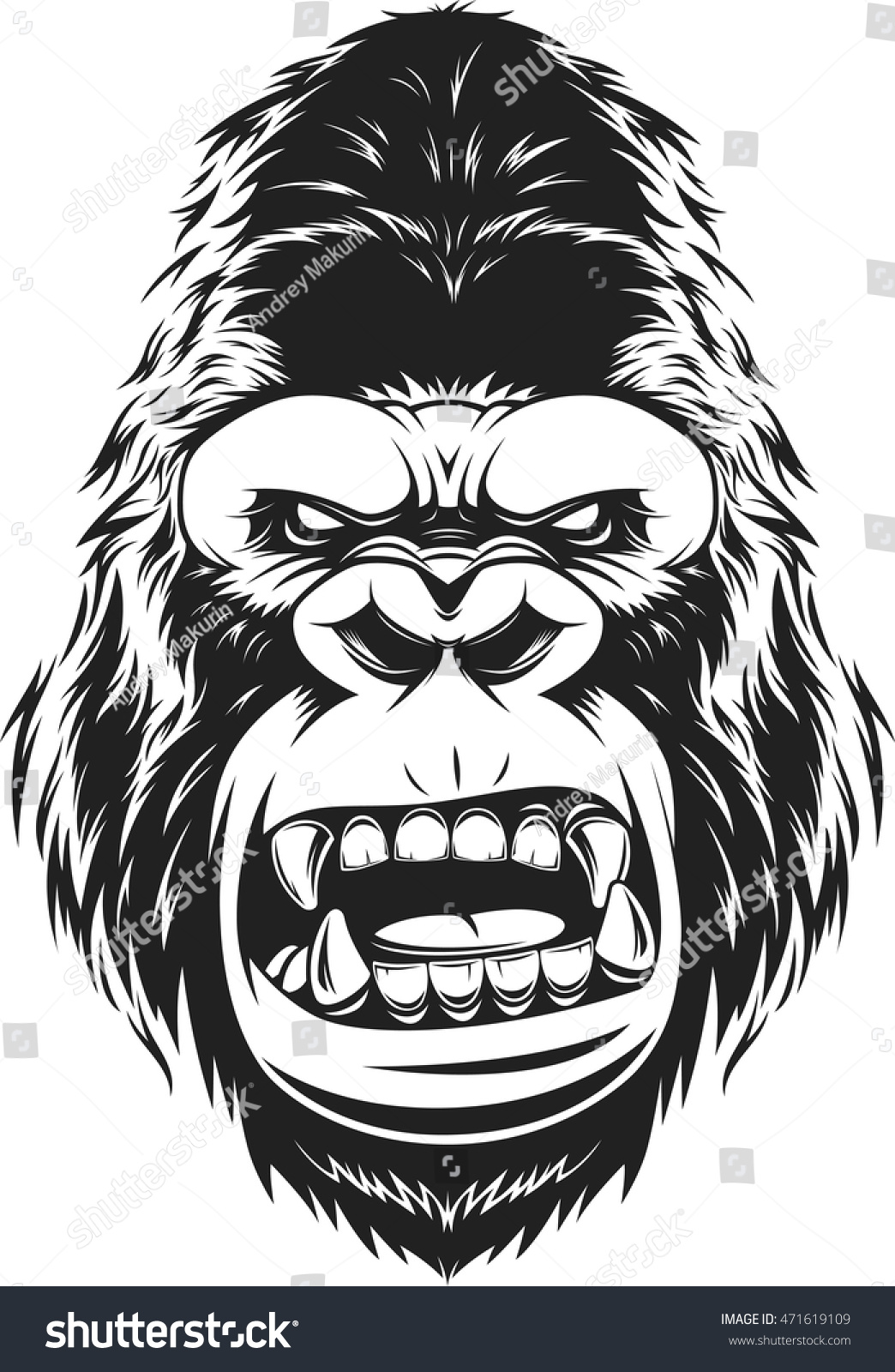 Vector Illustration Ferocious Gorilla Head On Stock Vector 471619109 ...