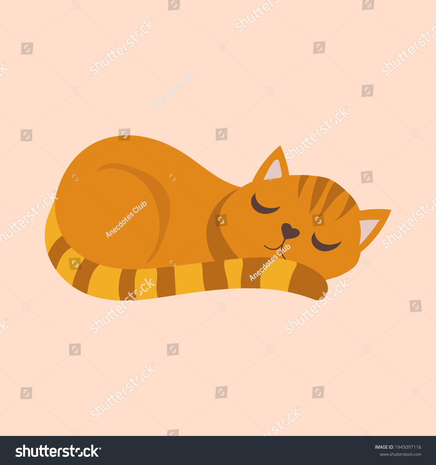 Vector Illustration Flat Cute Sleeping Cat Stock Vector (Royalty Free ...