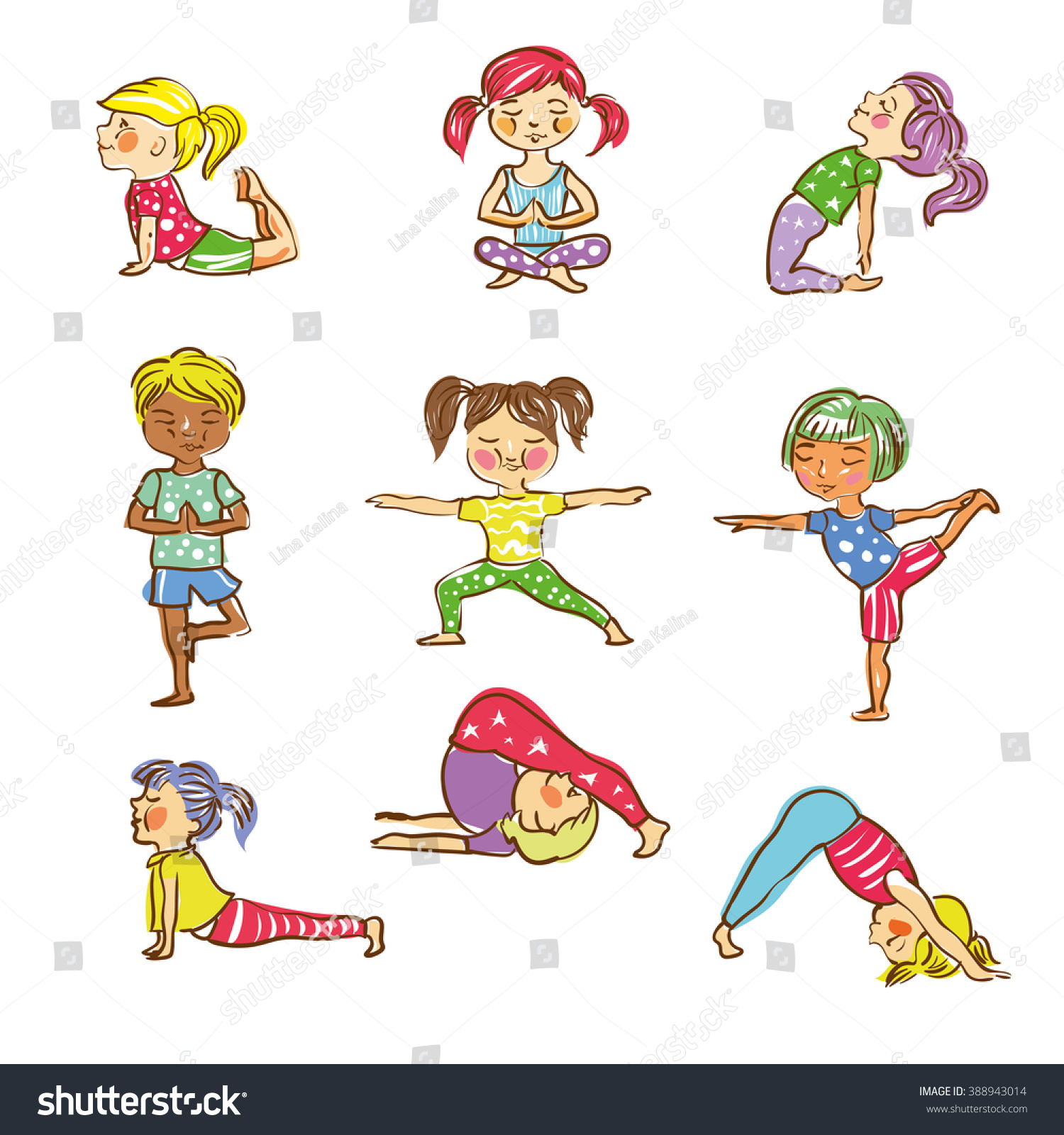 Vector Illustration Kids Yoga Hand Drawn Stock Vector (Royalty Free ...